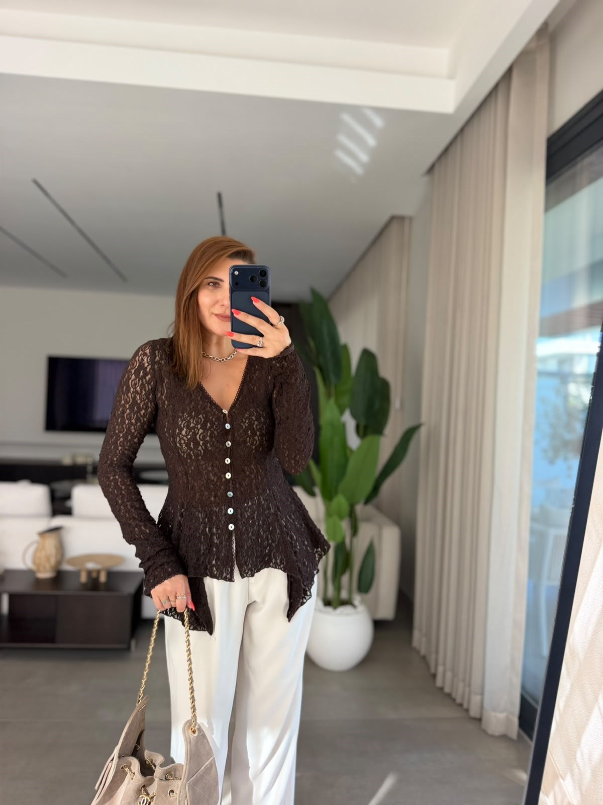 Acı Kahve  Violetta Dantel Peplum Hırka