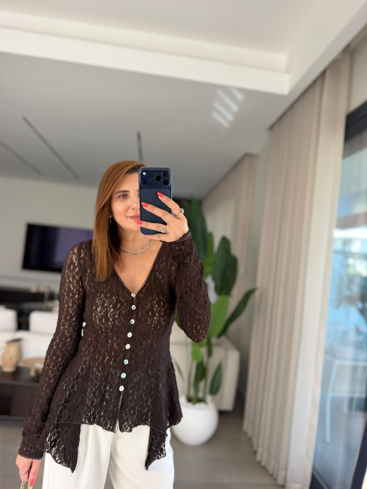 Acı Kahve  Violetta Dantel Peplum Hırka