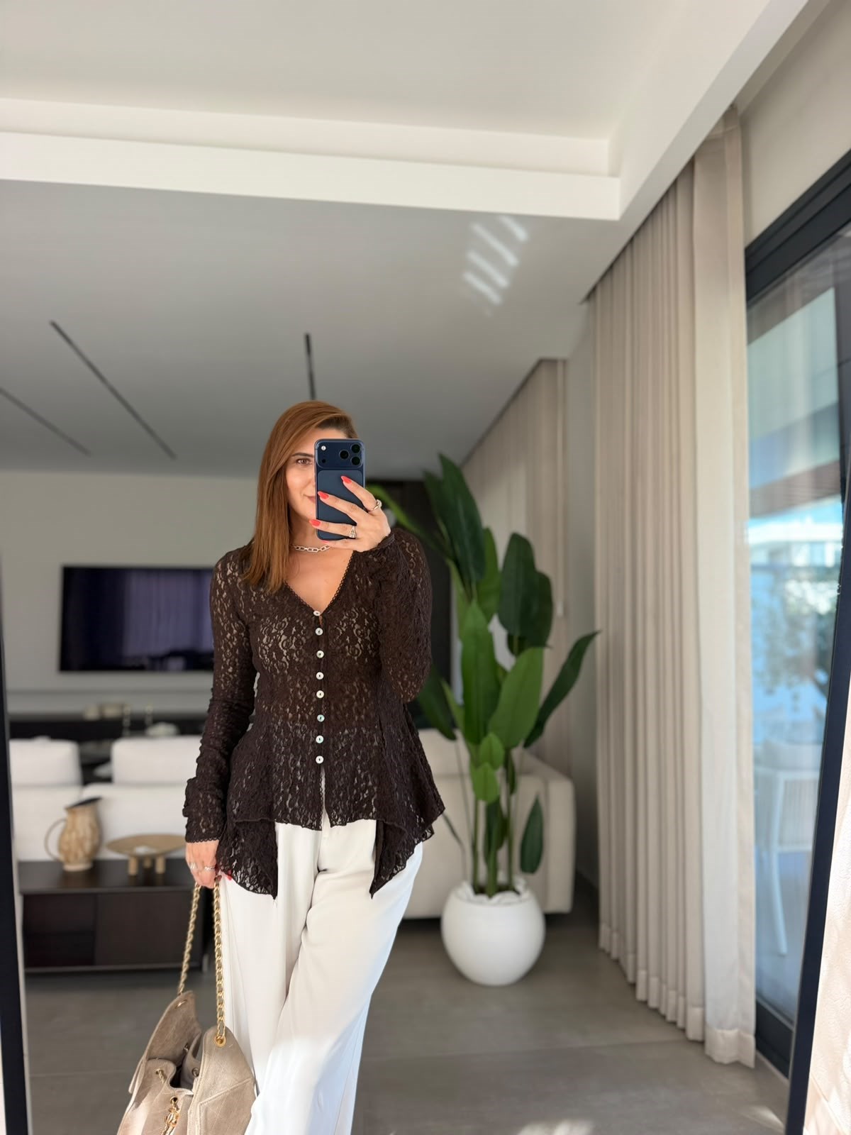 Acı Kahve  Violetta Dantel Peplum Hırka