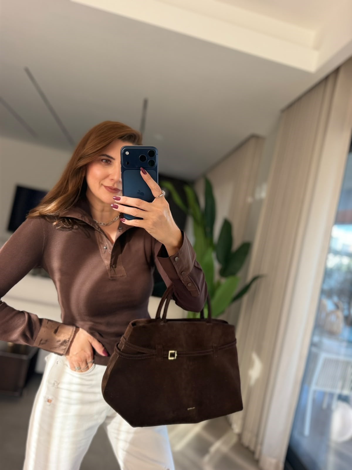 Acı Kahve Yaka Çıtçıtlı Fitilli Bluz