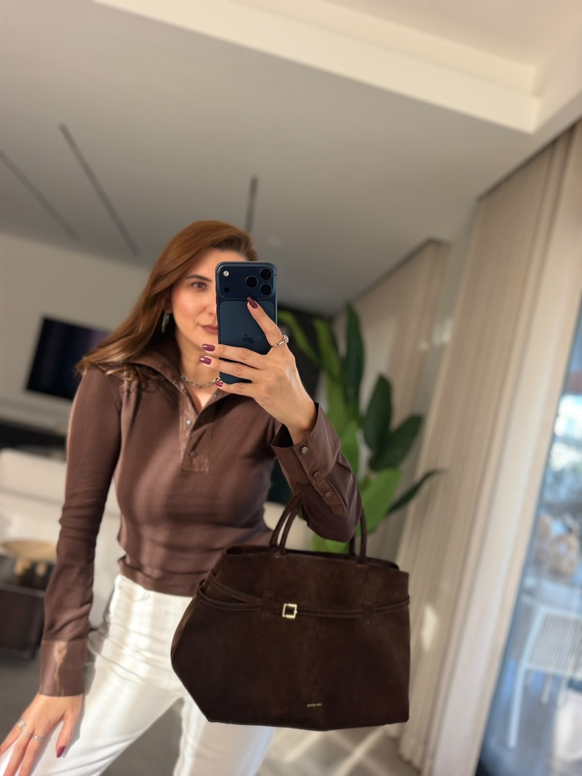 Acı Kahve Yaka Çıtçıtlı Fitilli Bluz