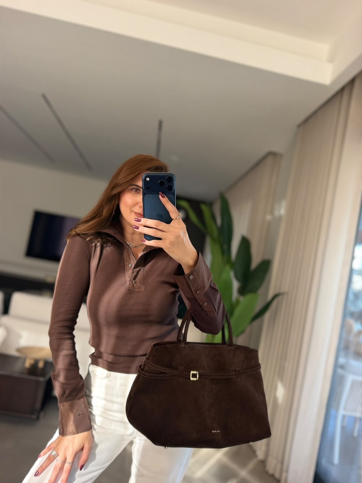 Acı Kahve Yaka Çıtçıtlı Fitilli Bluz