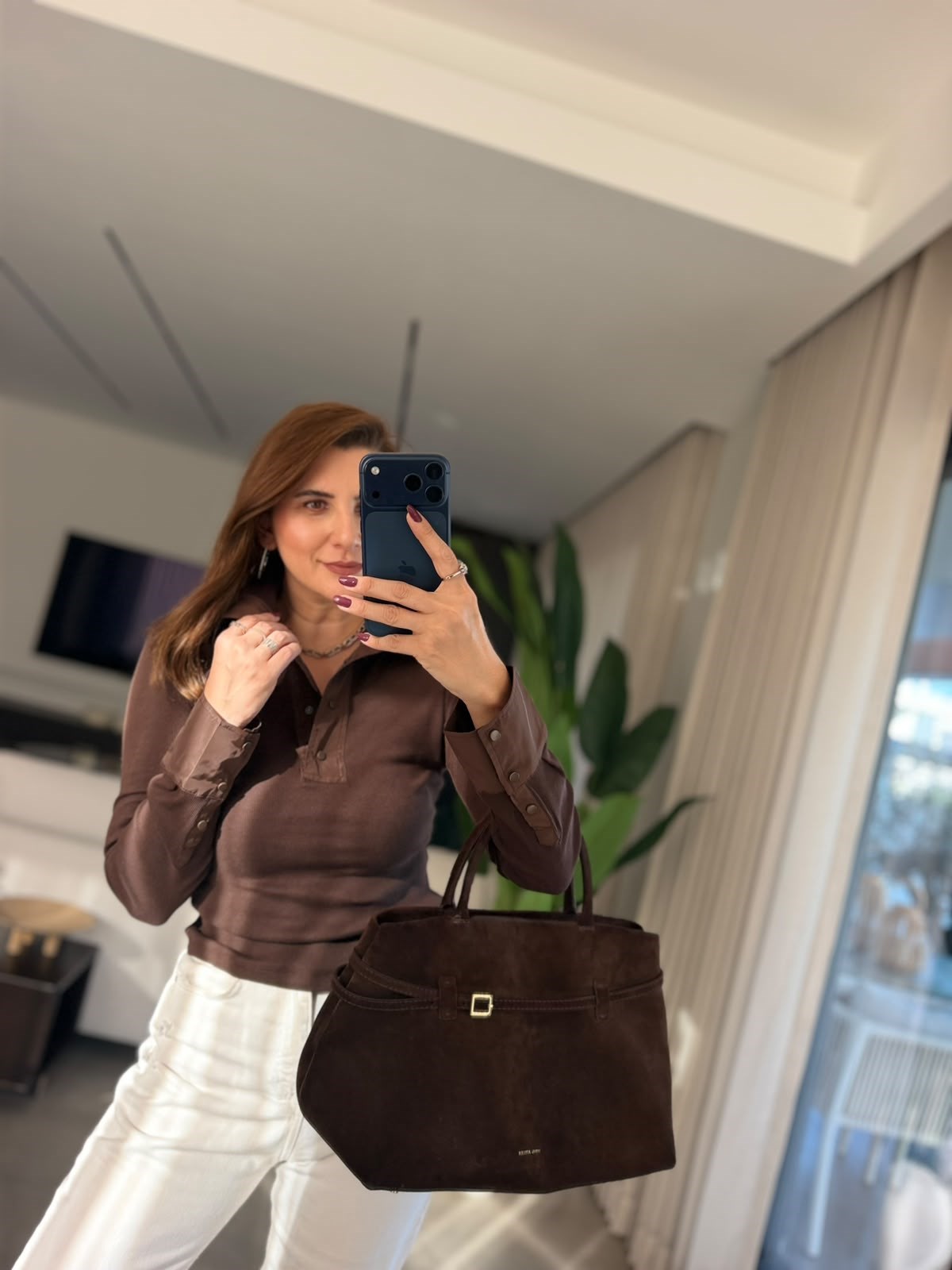 Acı Kahve Yaka Çıtçıtlı Fitilli Bluz
