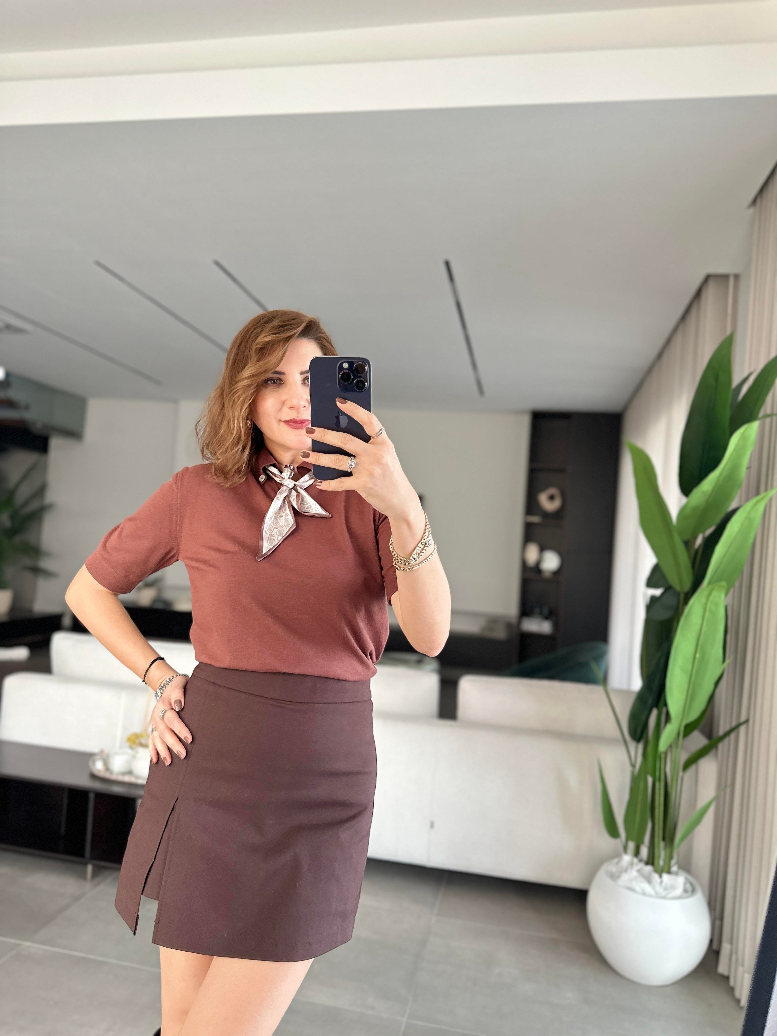 Acı Kahve Yırtmaç Detaylı Şort Etek
