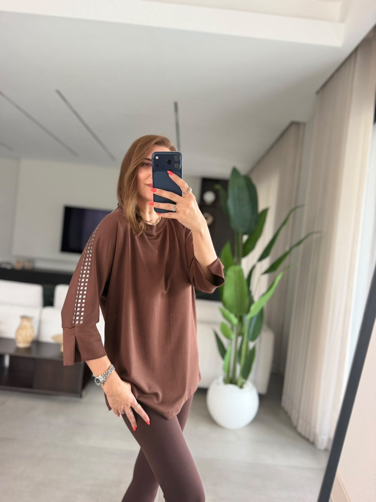Acı Kahve Zımbalı Yarasa Kol Bluz