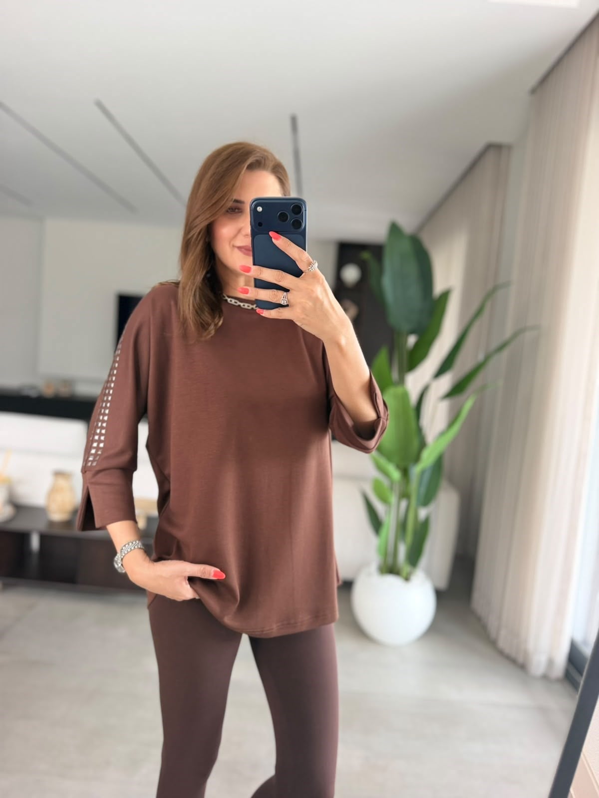 Acı Kahve Zımbalı Yarasa Kol Bluz