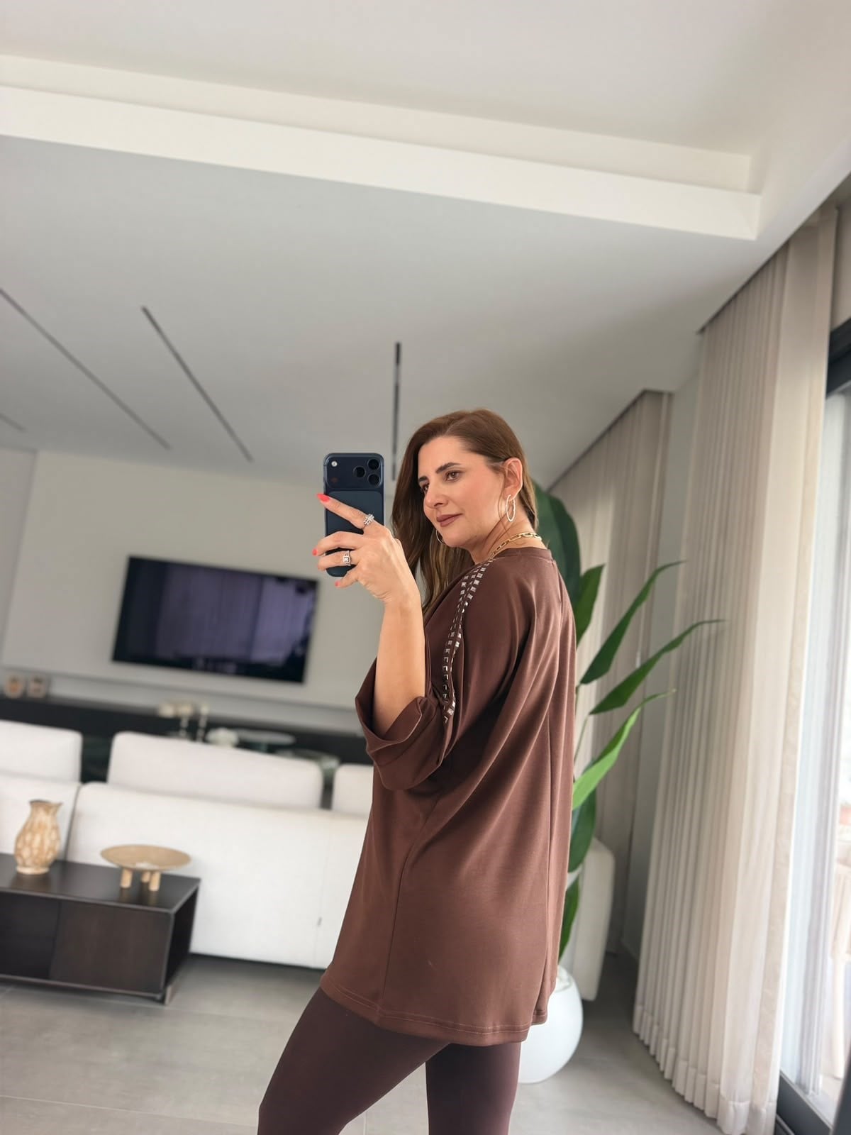 Acı Kahve Zımbalı Yarasa Kol Bluz