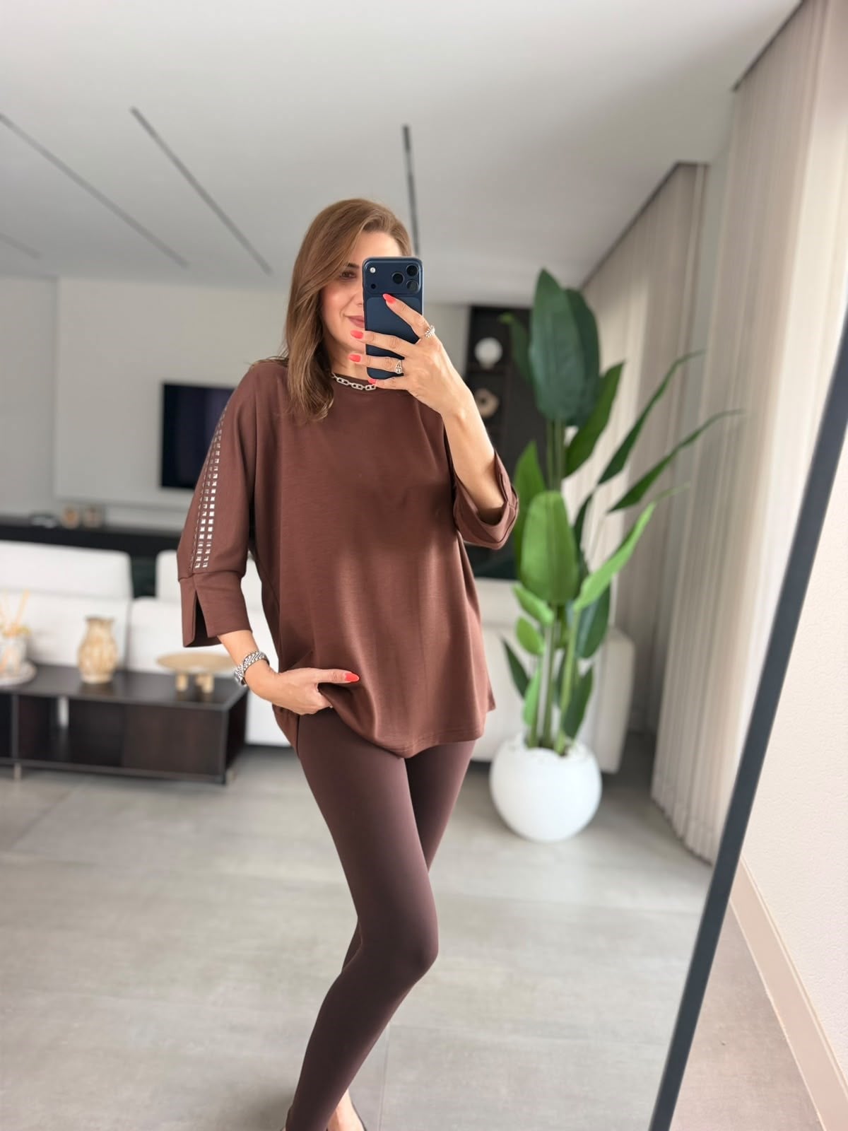 Acı Kahve Zımbalı Yarasa Kol Bluz