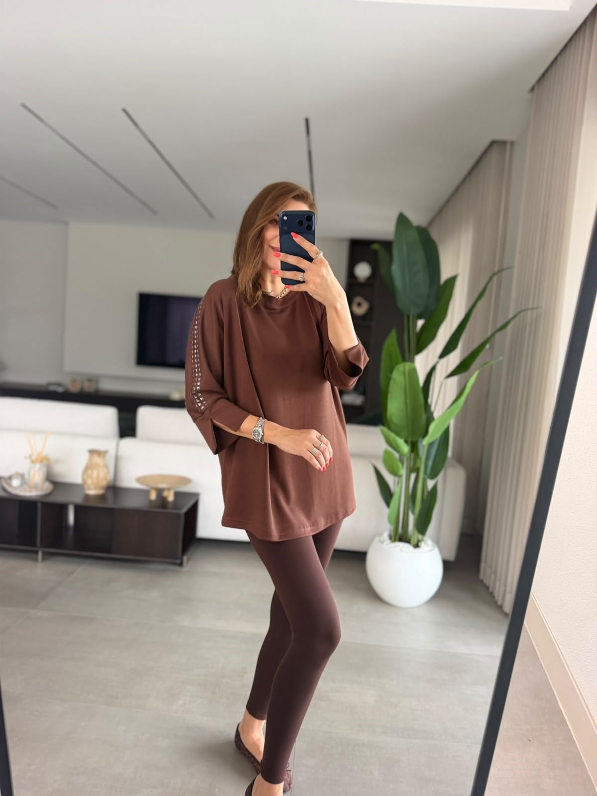 Acı Kahve Zımbalı Yarasa Kol Bluz
