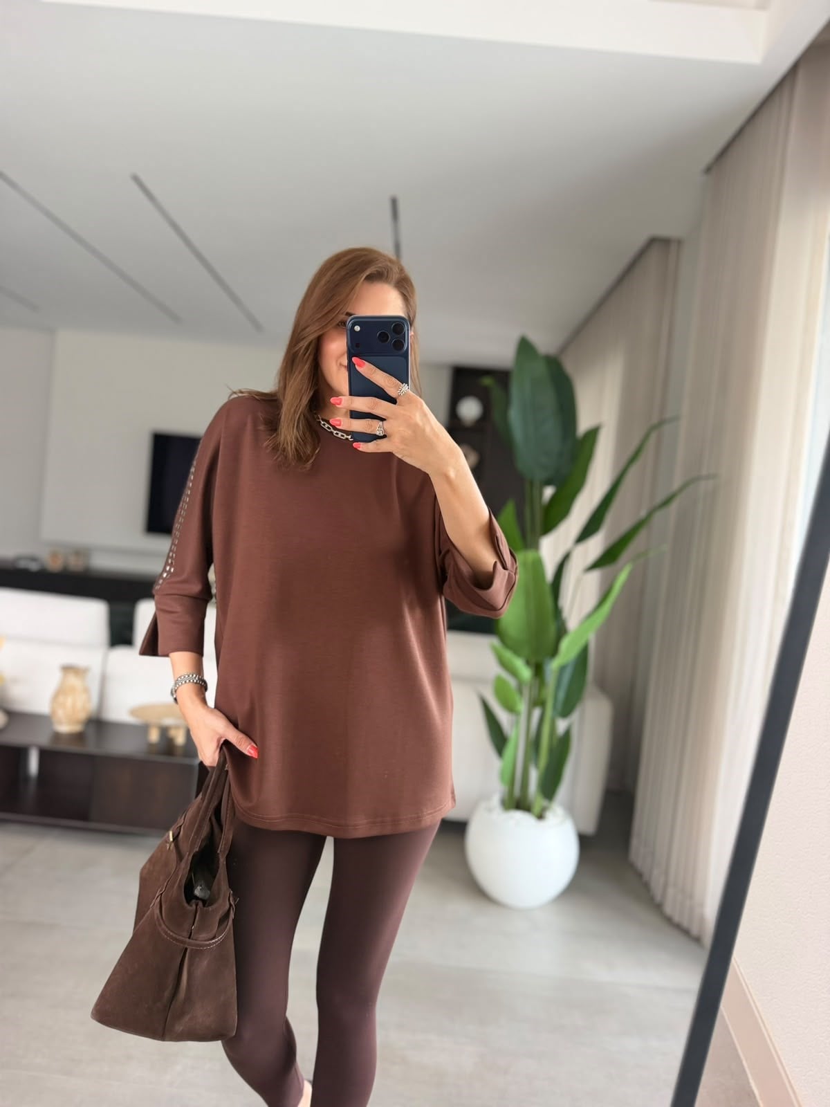 Acı Kahve Zımbalı Yarasa Kol Bluz