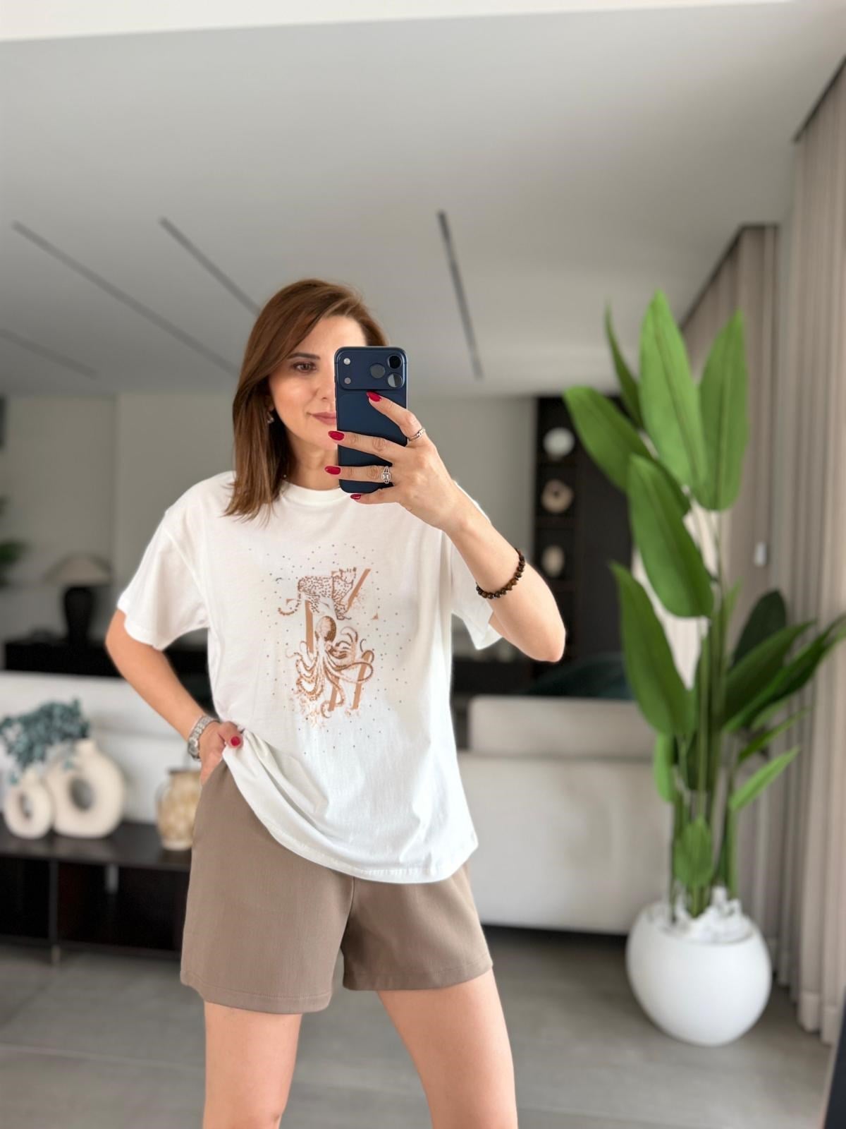 Ahtapot Baskılı T-shirt