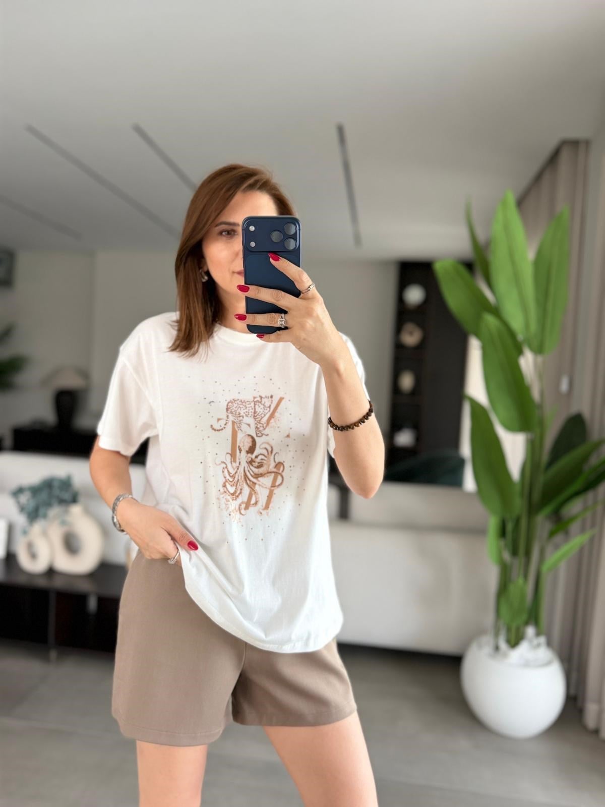 Ahtapot Baskılı T-shirt