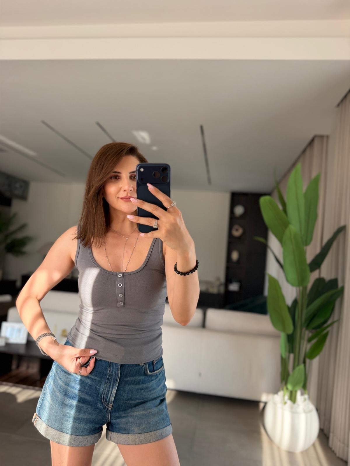 Antrasit  Düğmeli Mas Askıllı Atlet