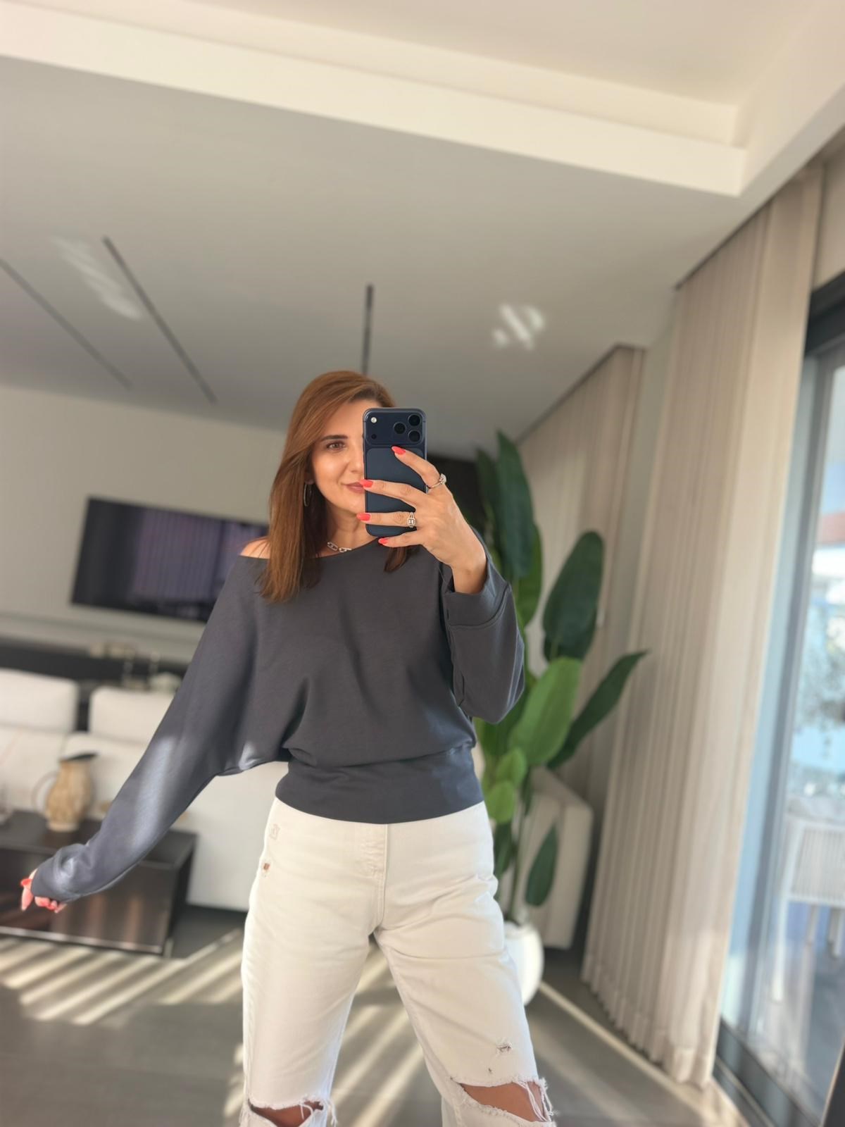 Antrasit Kayık Yaka Sweat