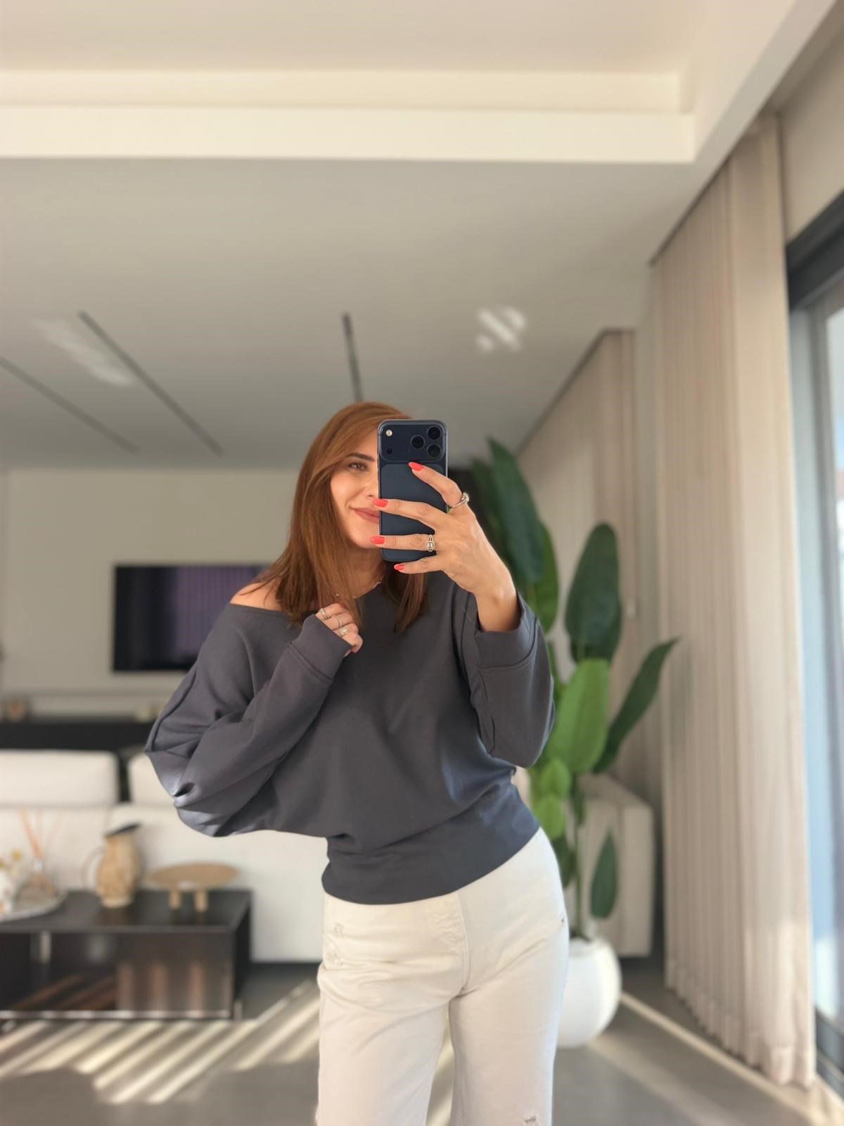 Antrasit Kayık Yaka Sweat