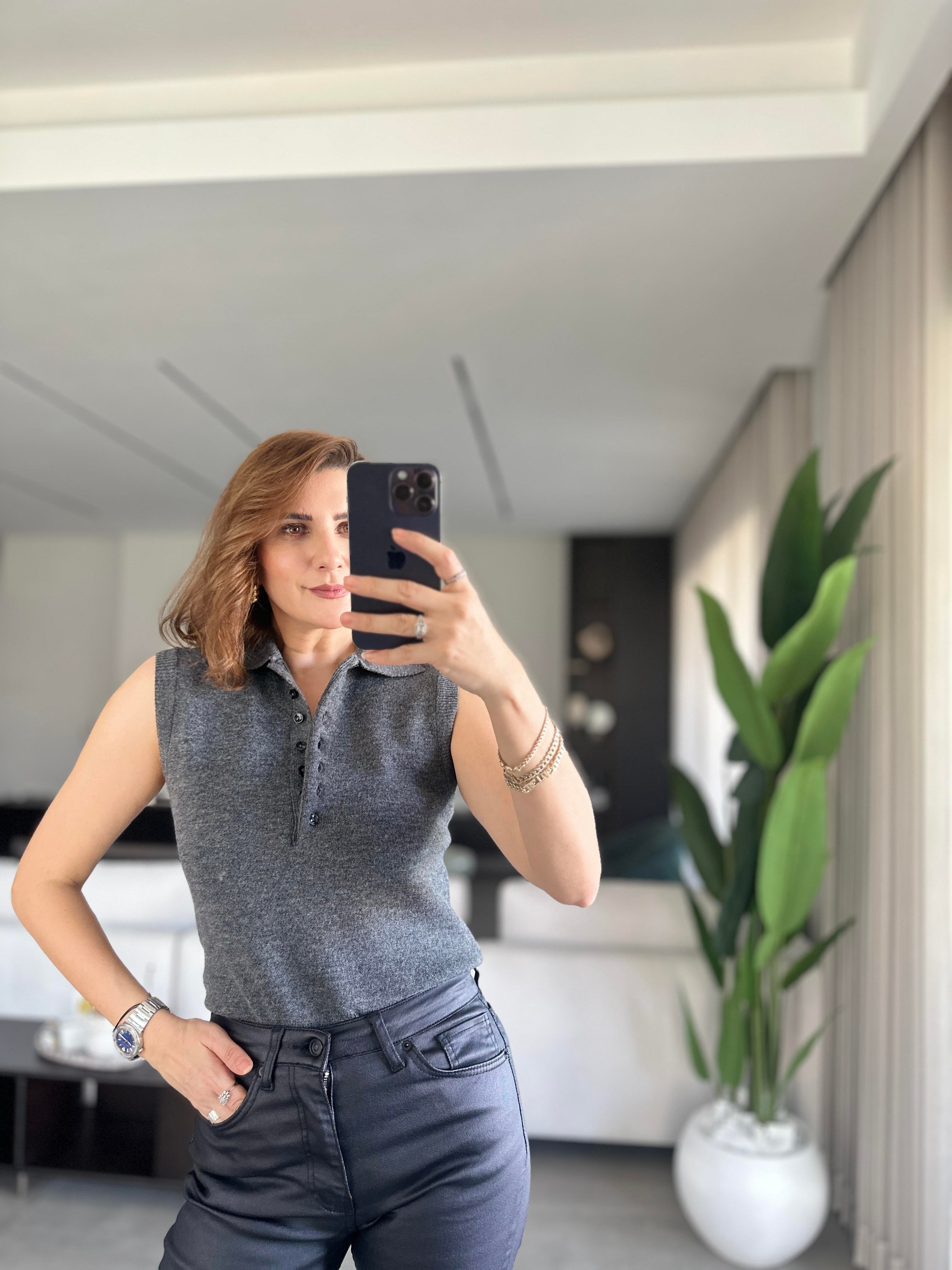 Antrasit Kolsuz Düğmeli Triko