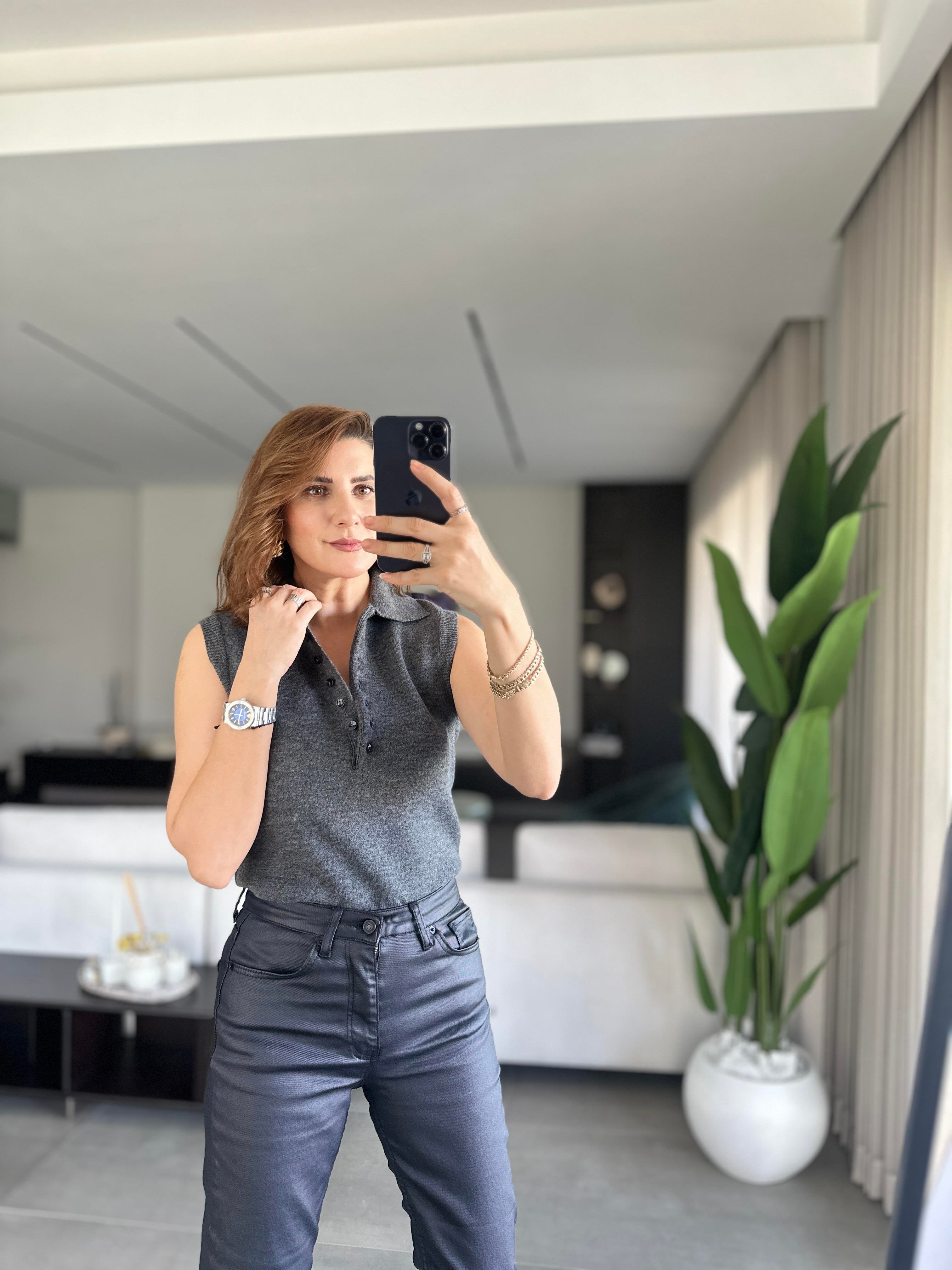 Antrasit Kolsuz Düğmeli Triko