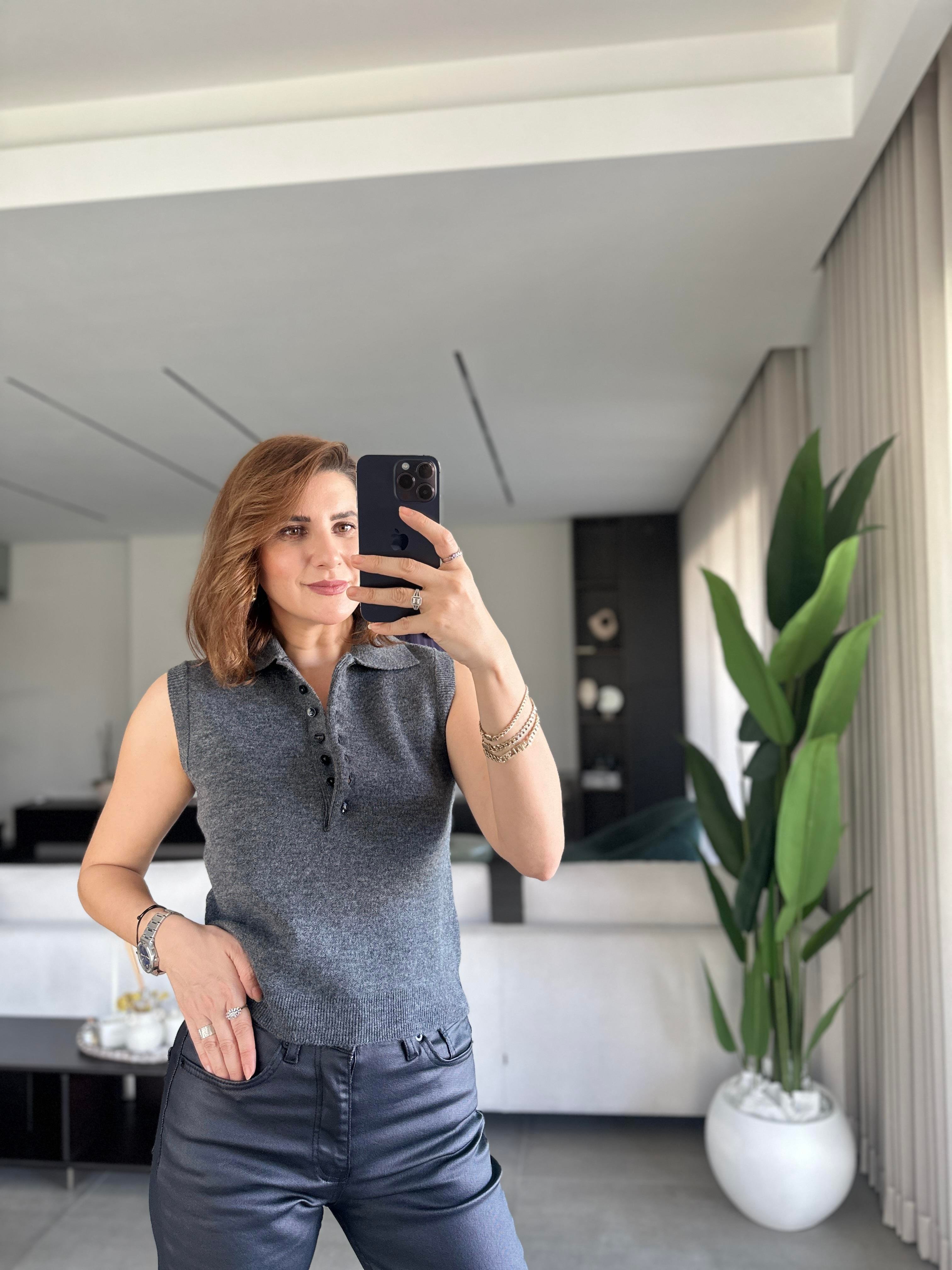 Antrasit Kolsuz Düğmeli Triko