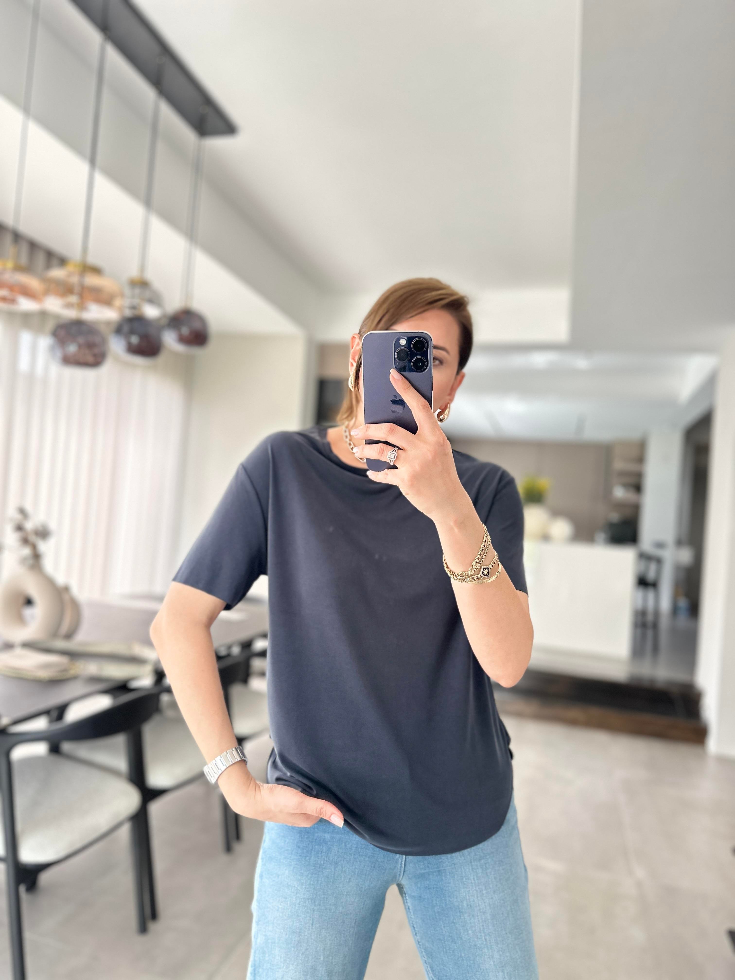 Antrasit Lazer Kesim T-shirt
