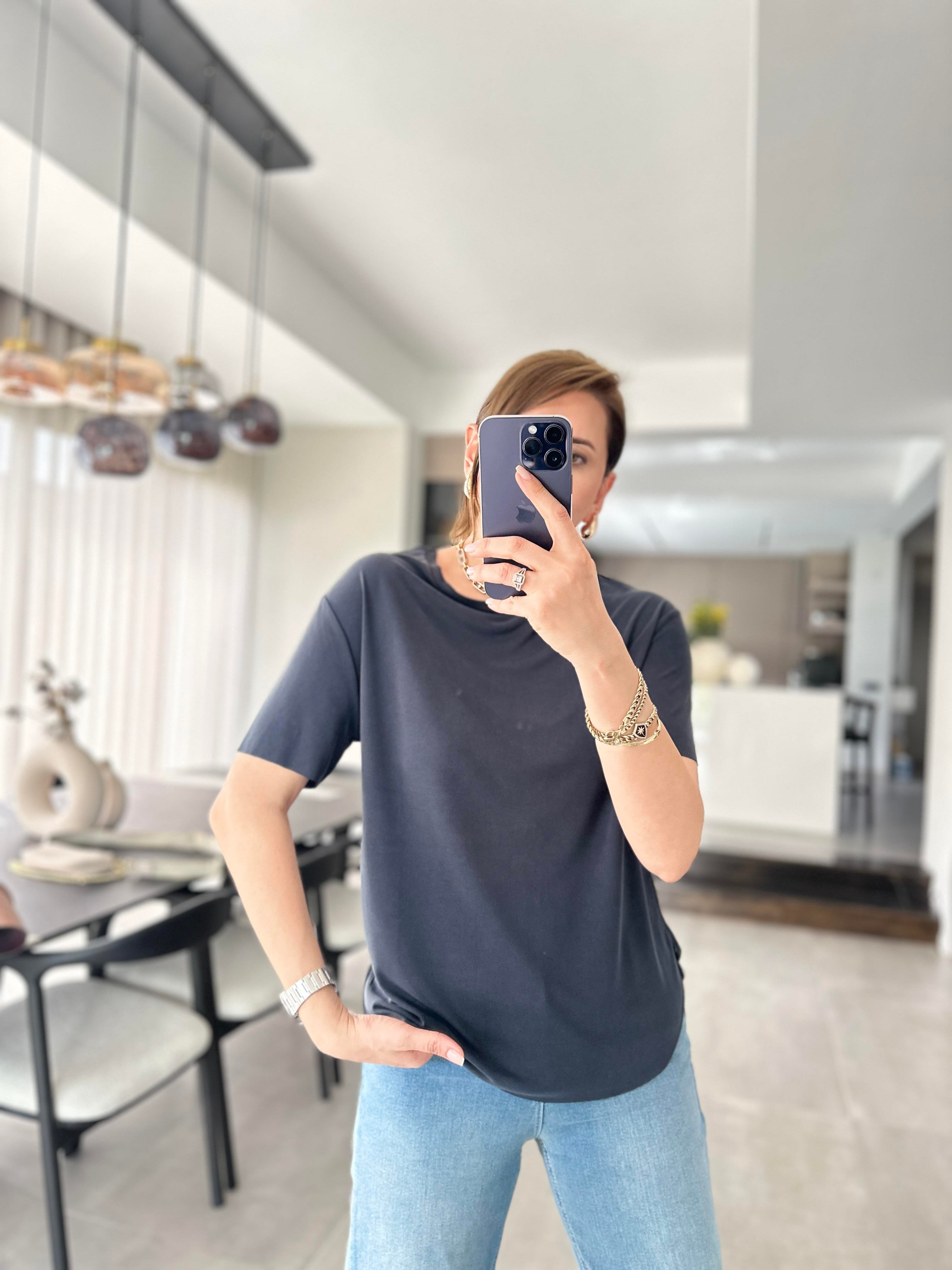Antrasit Lazer Kesim T-shirt
