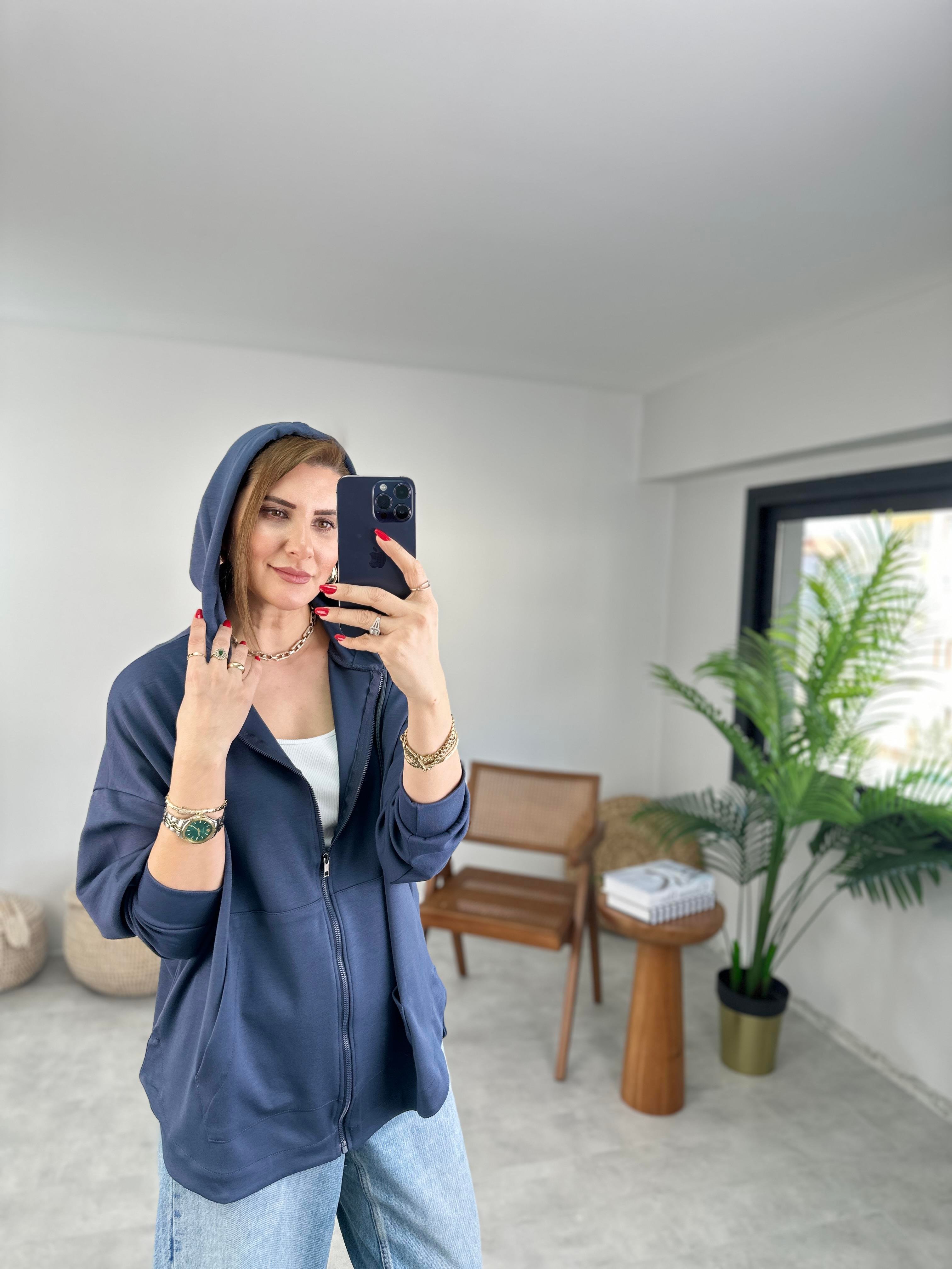 Antrasit Modal Fermuarlı Oversize Ceket