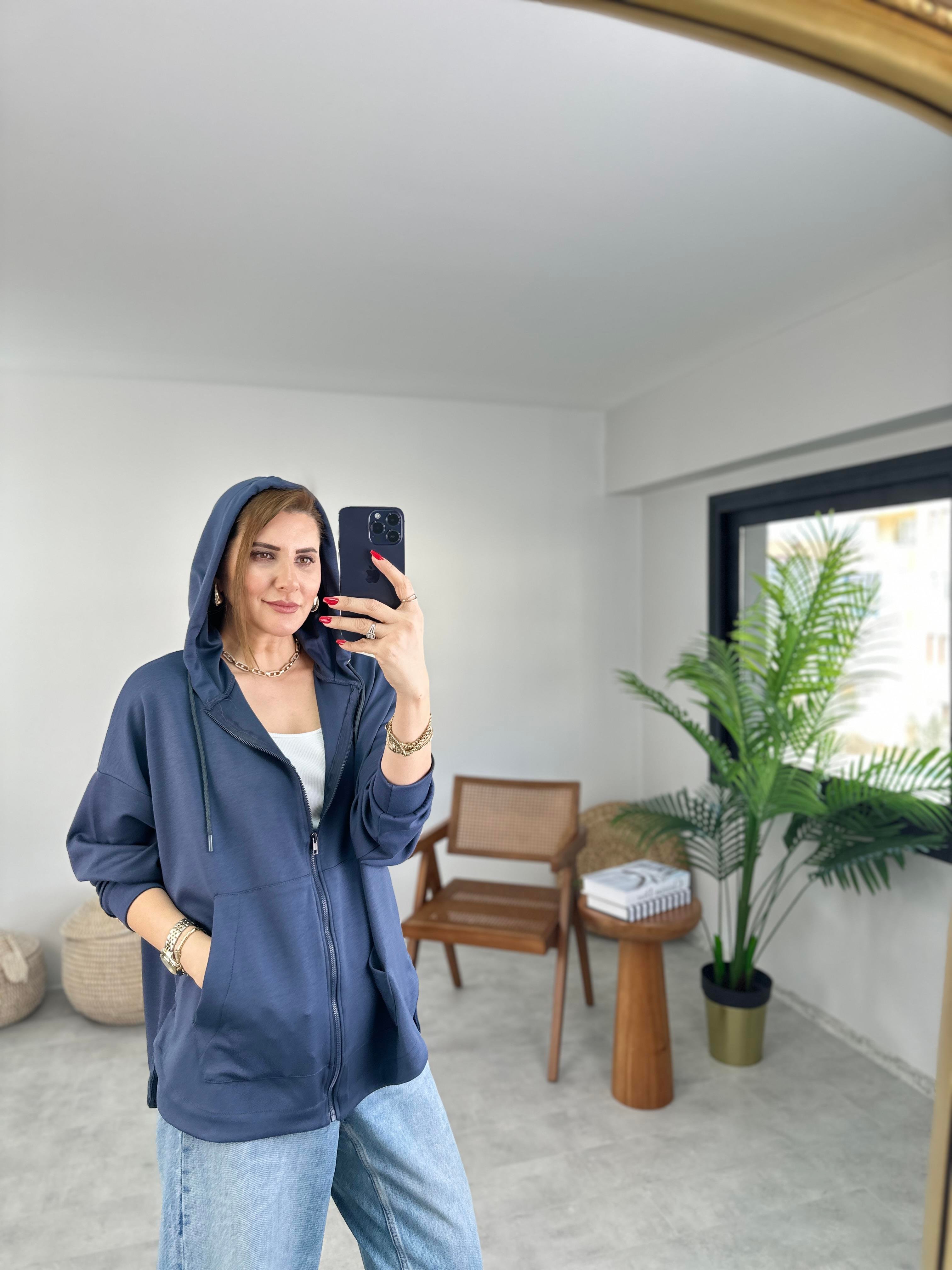 Antrasit Modal Fermuarlı Oversize Ceket