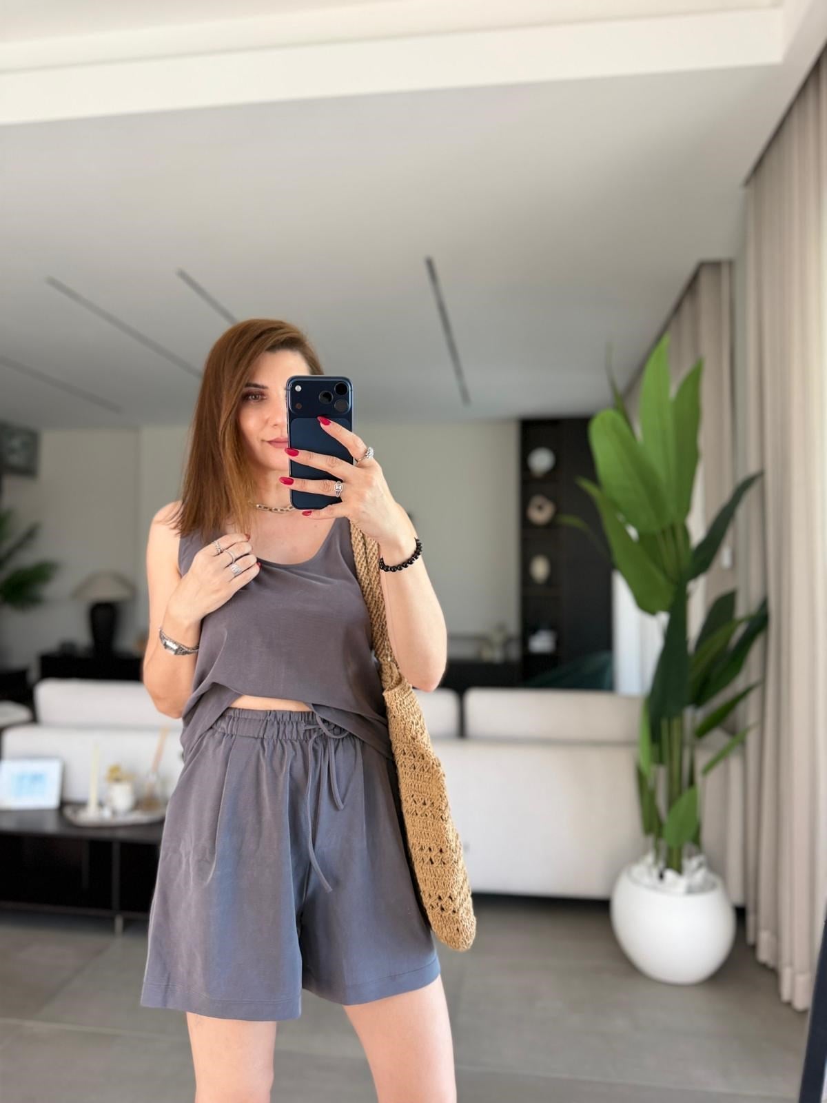Antrasit Modal Premium Şortlu Takım