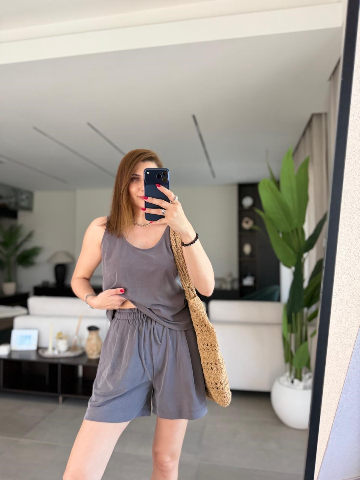 Antrasit Modal Premium Şortlu Takım