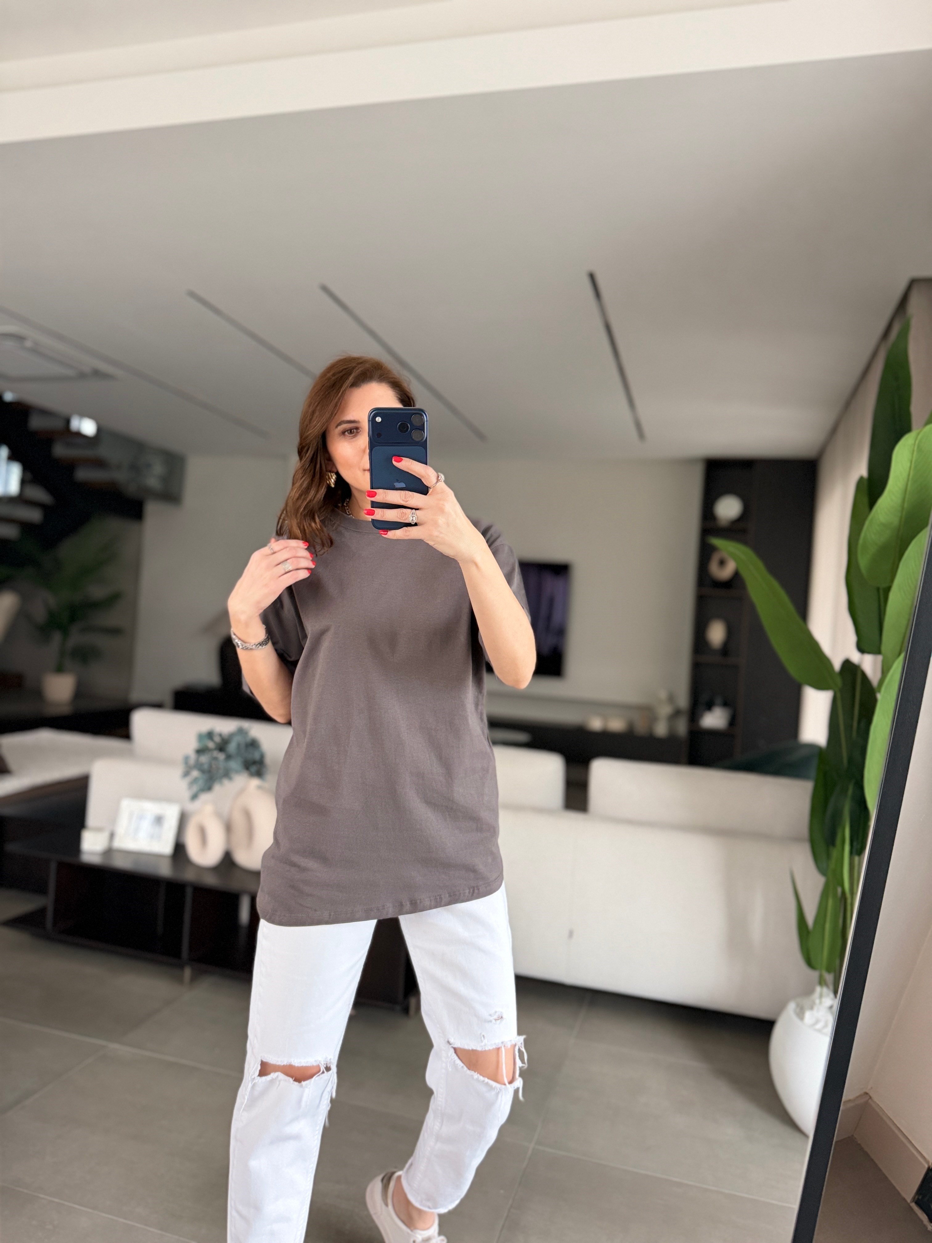 Antrasit Oversize Basic T-shirt