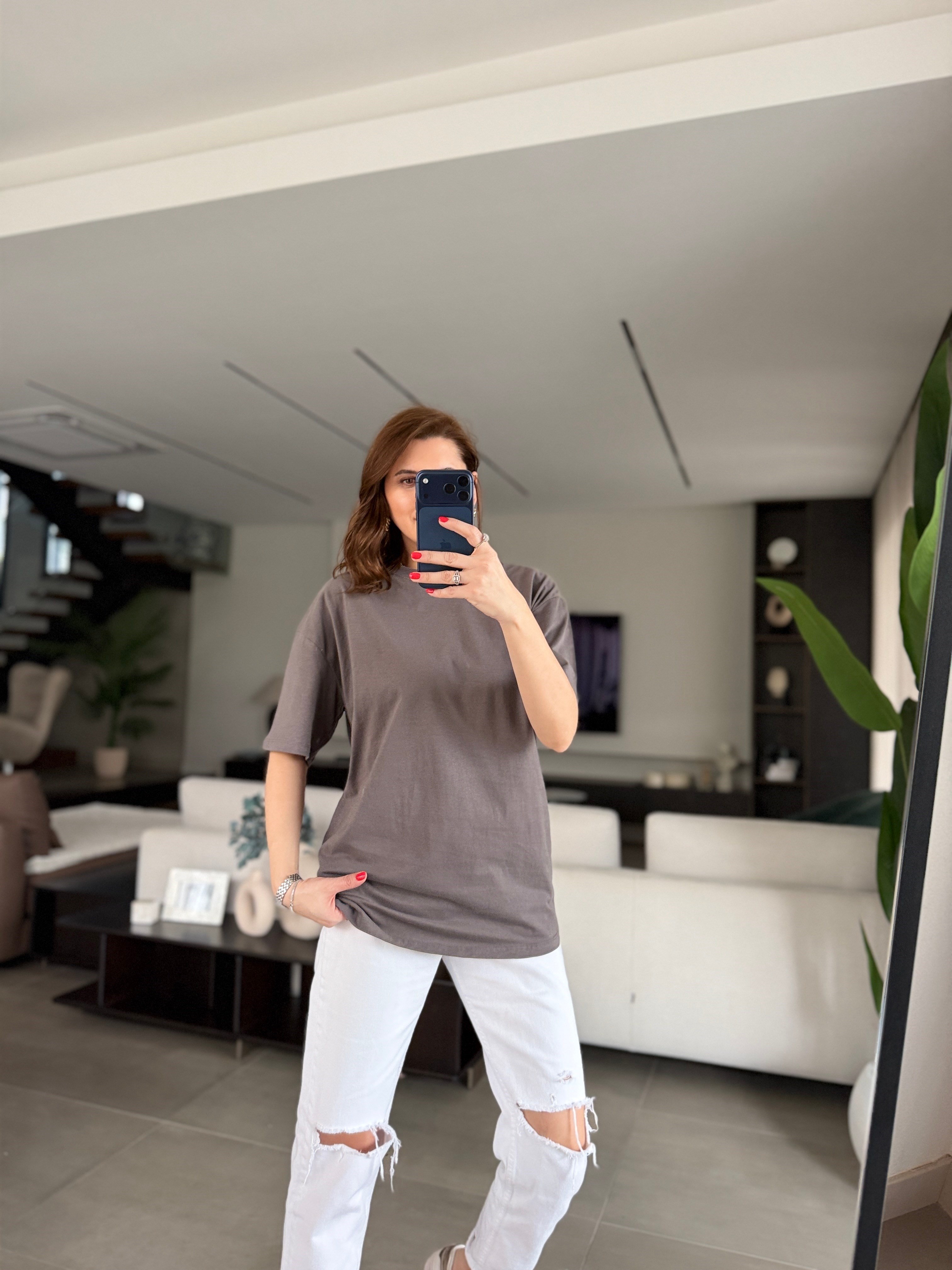 Antrasit Oversize Basic T-shirt