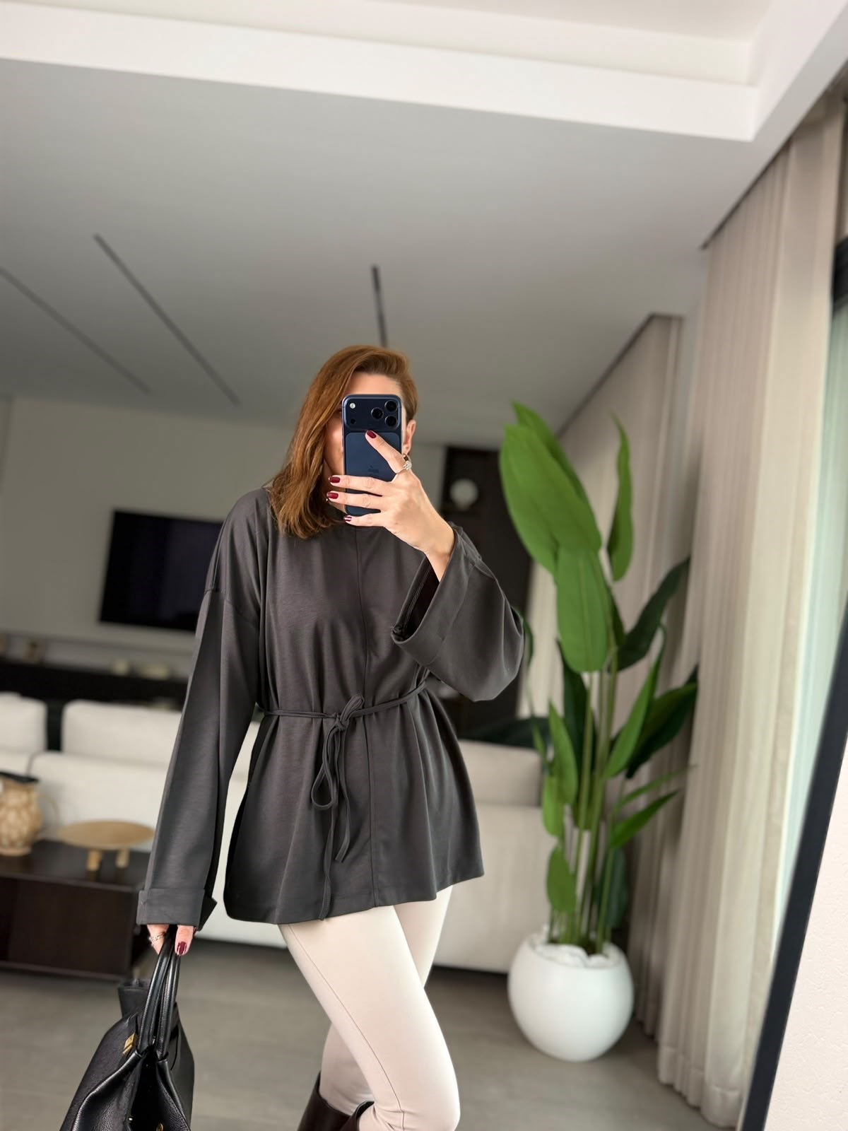 Antrasit Oys Bağlamalı Bluz