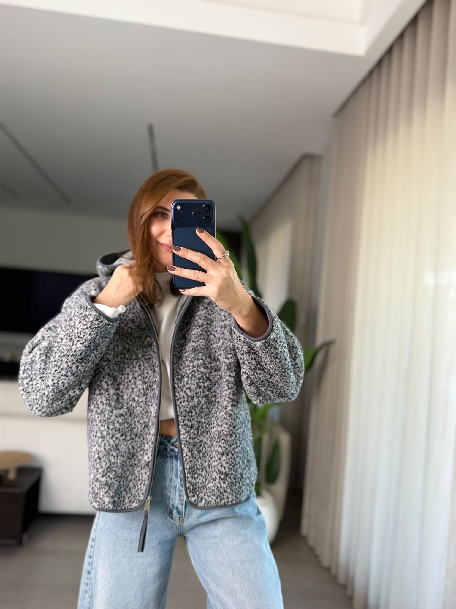 Antrasit Tedy Peluş Fermuarlı Ceket