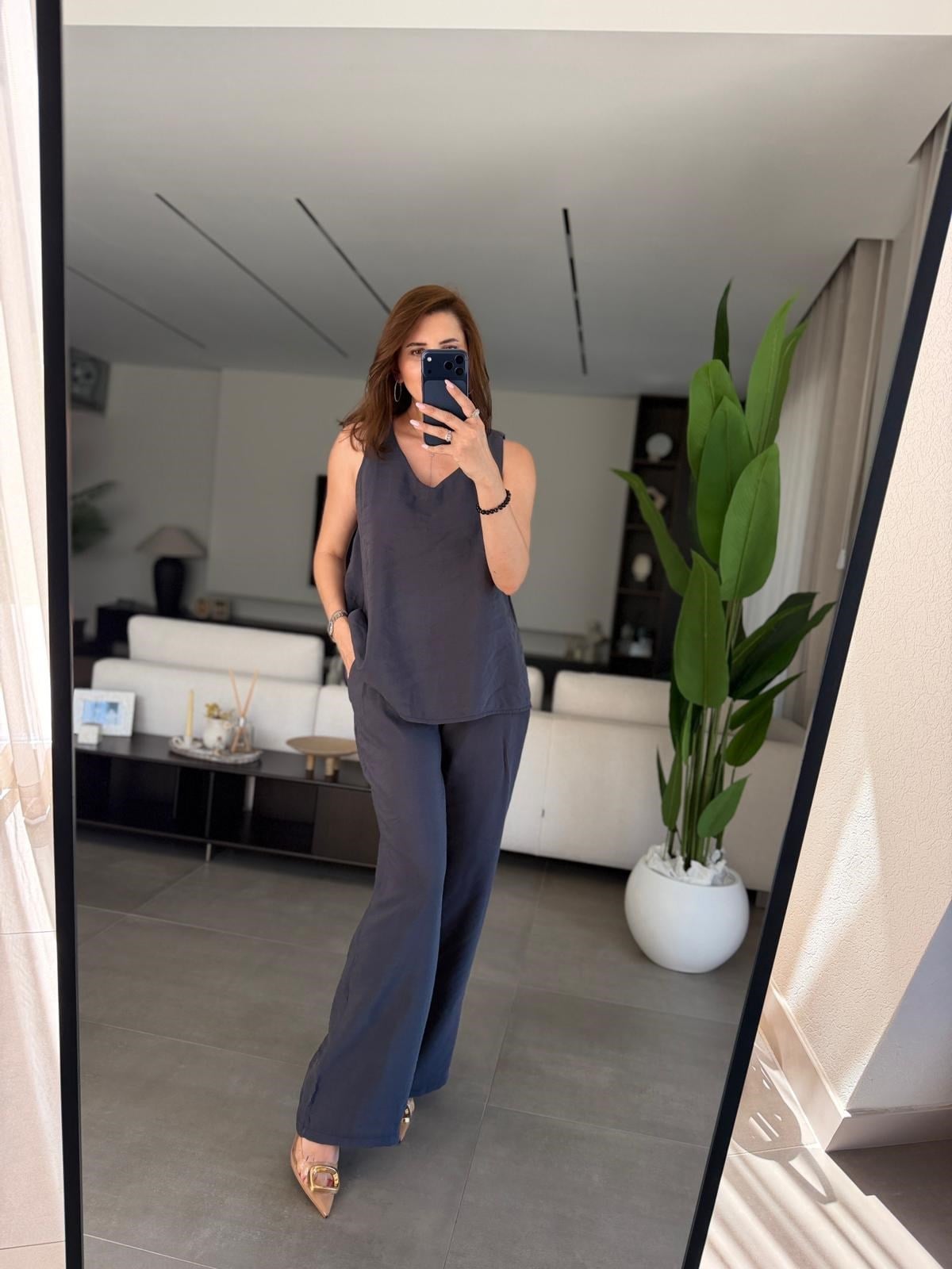 Antrasit V Yaka Tencel Kolsuz Takım
