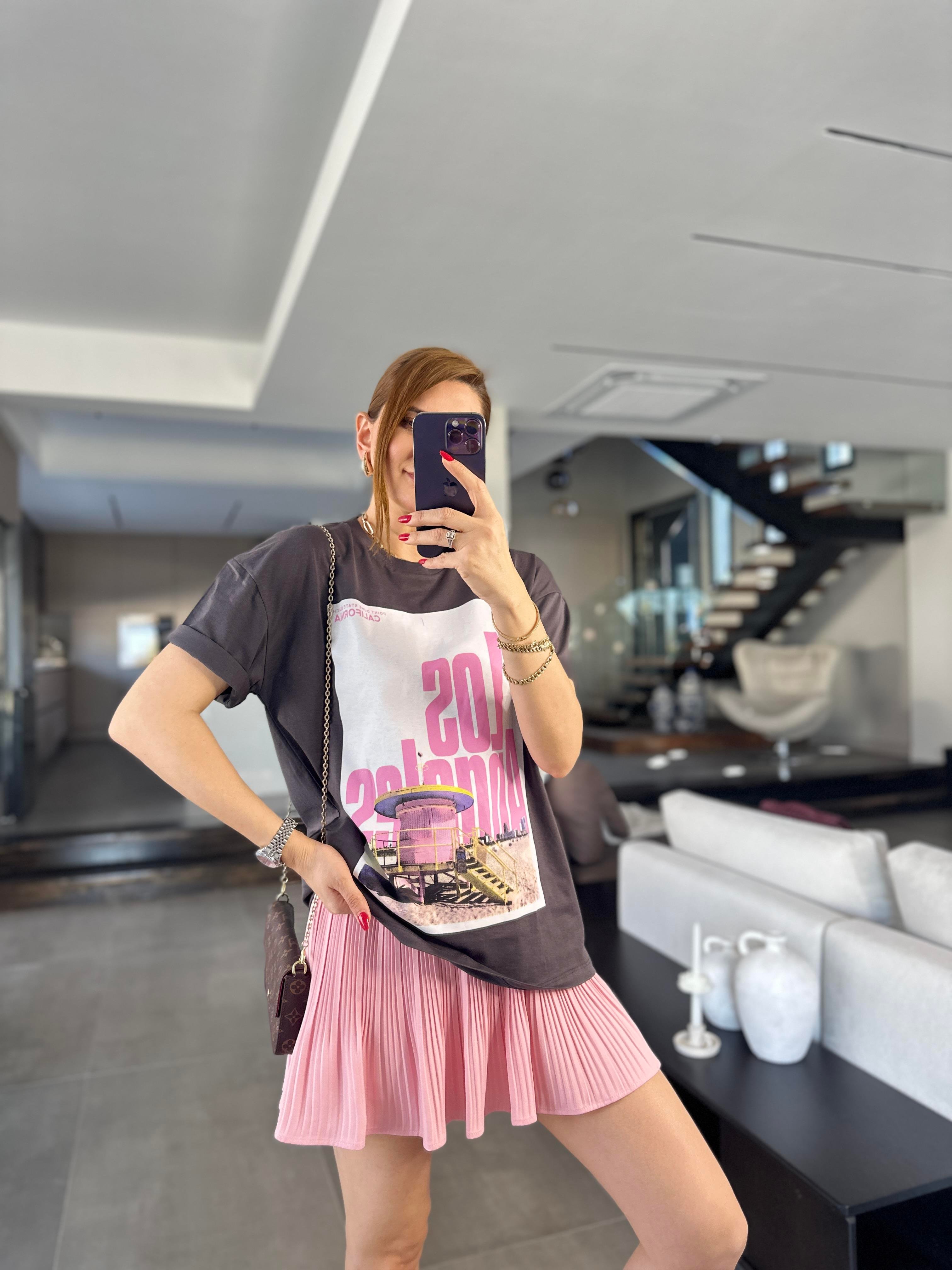 Antrasit Yazı Baskılı T-shirt