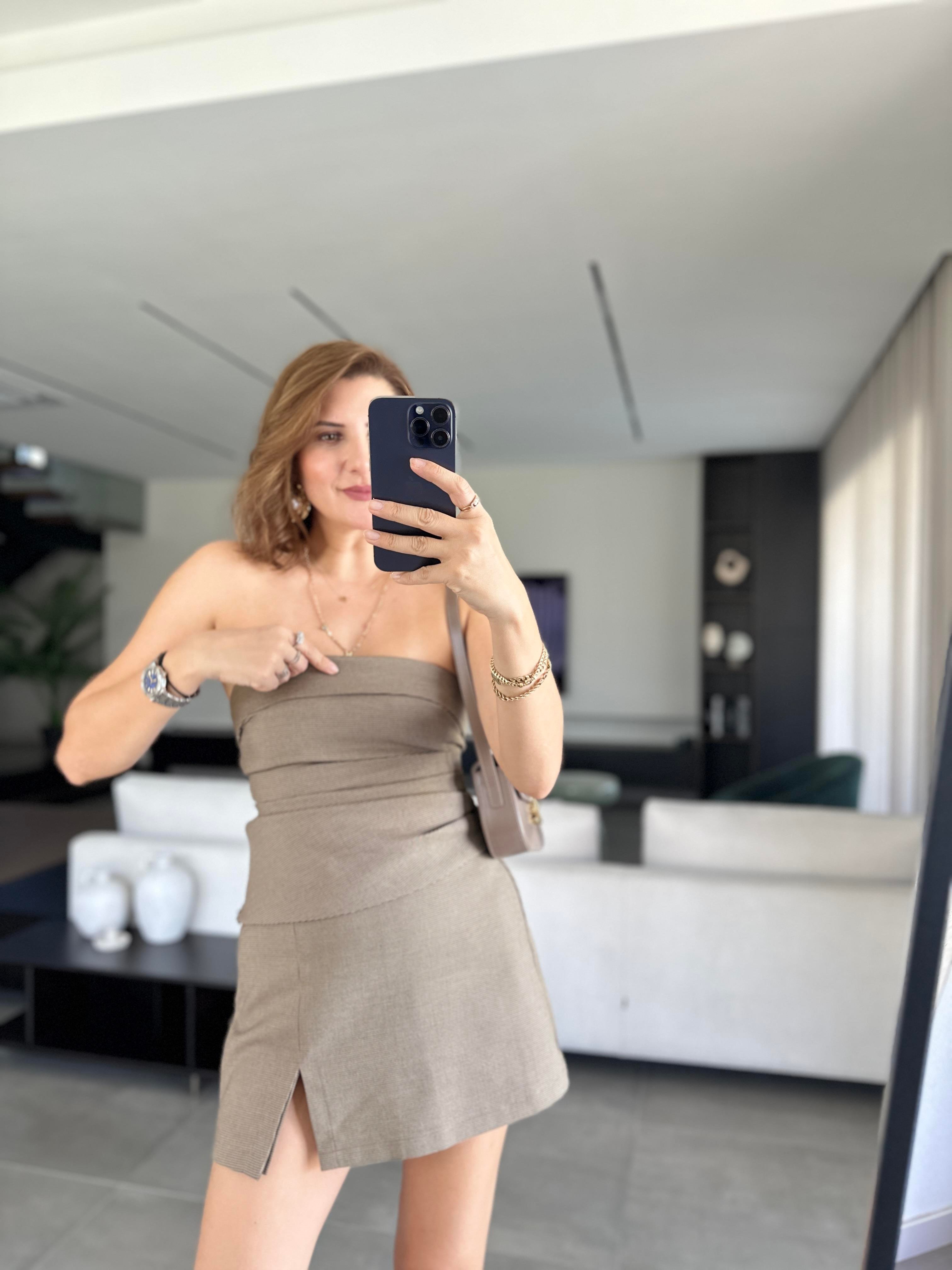 Asimetrik Bluz Şort Takım