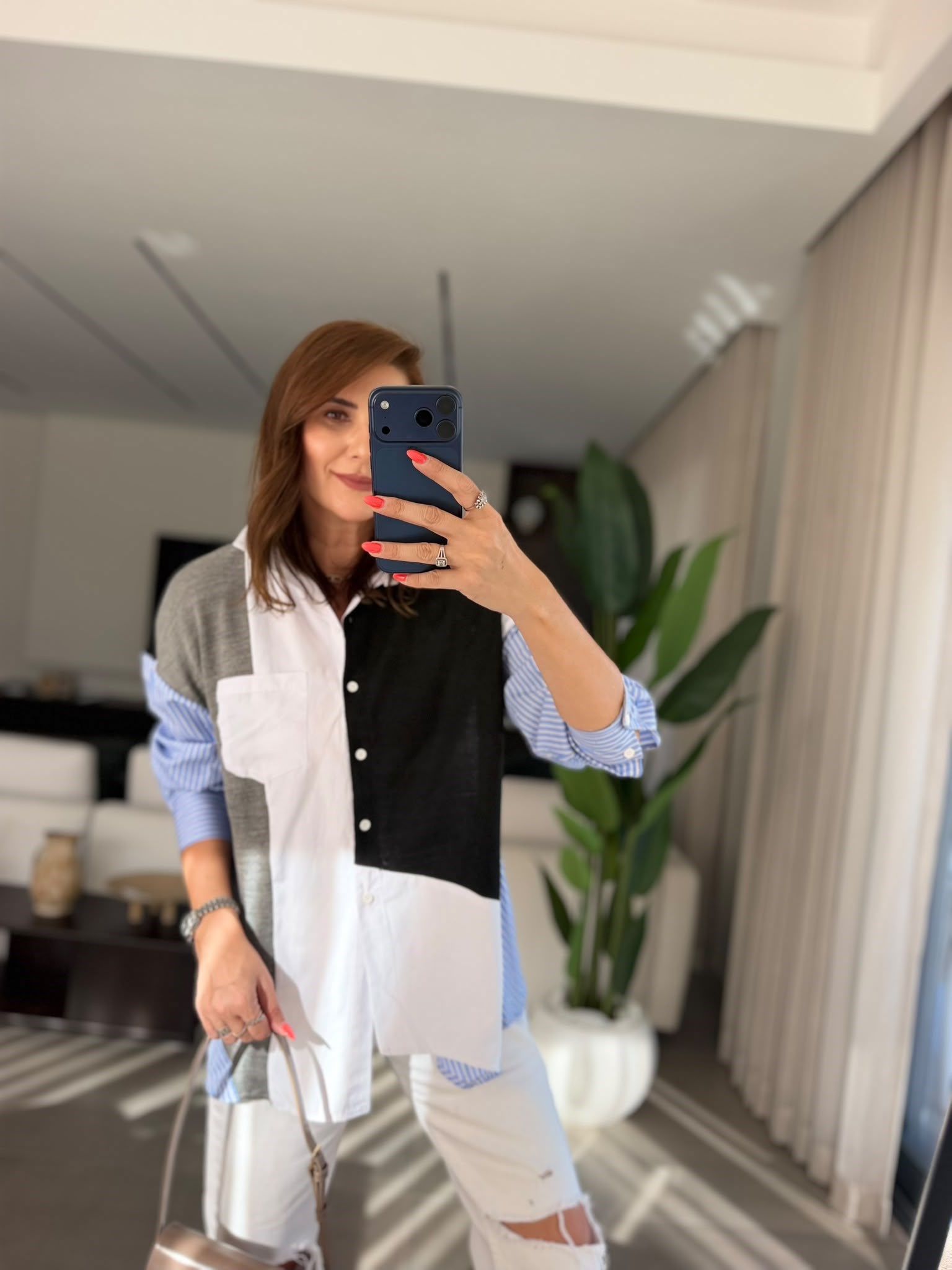 Asimetrik İki Renkli Gömlek