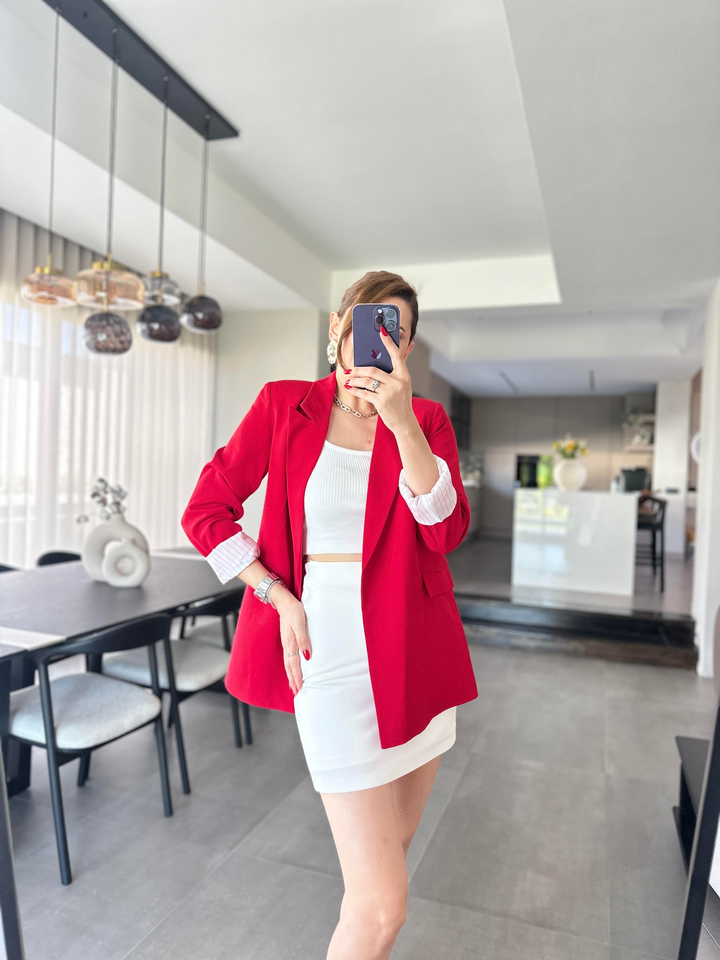 Astarı Çizgili Blazer Ceket