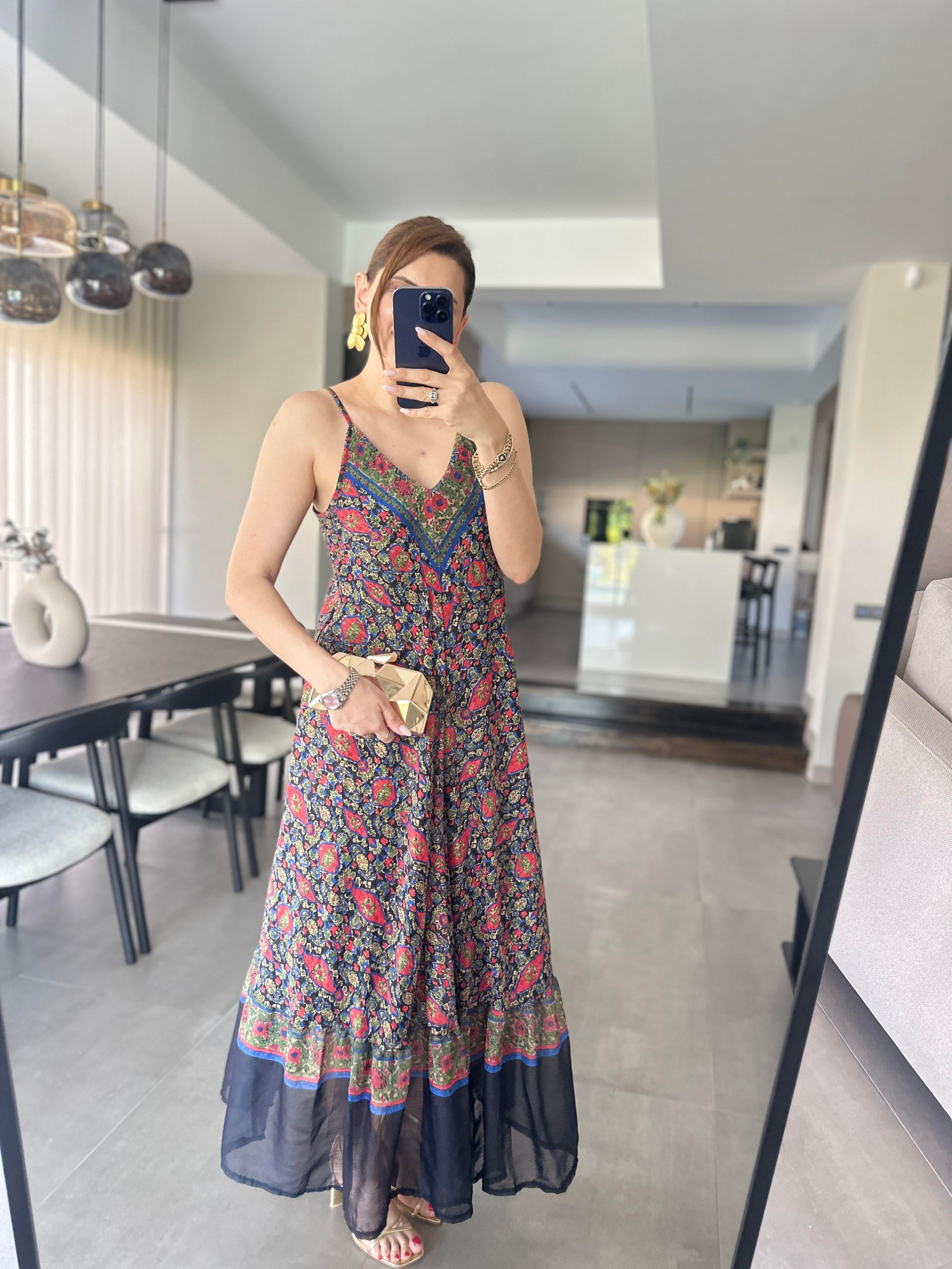 Astarlı Çiçek Desenli Şifon Elbise