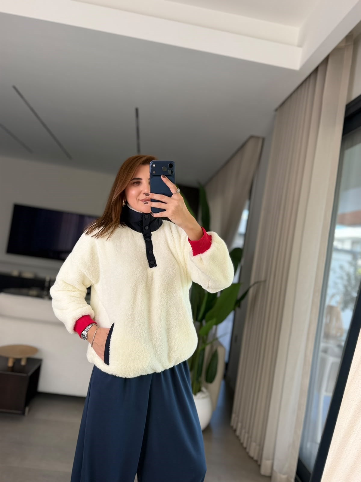 Ayıcık Nakışlı Peluş Polar Sweatshırt
