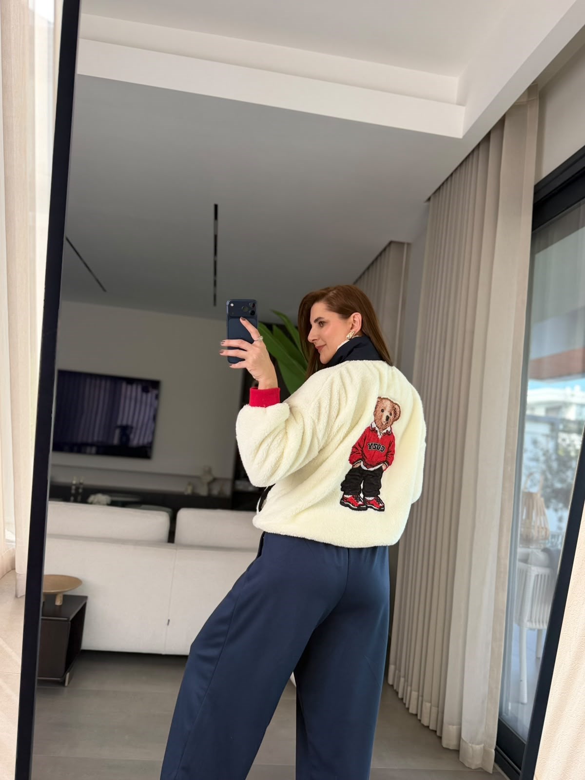 Ayıcık Nakışlı Peluş Polar Sweatshırt