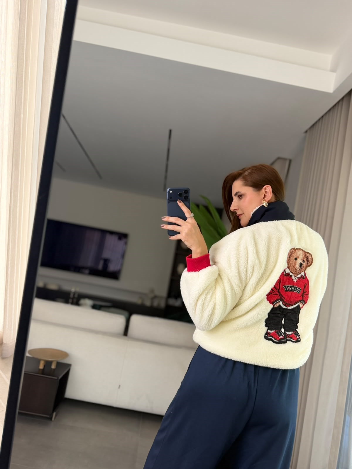 Ayıcık Nakışlı Peluş Polar Sweatshırt