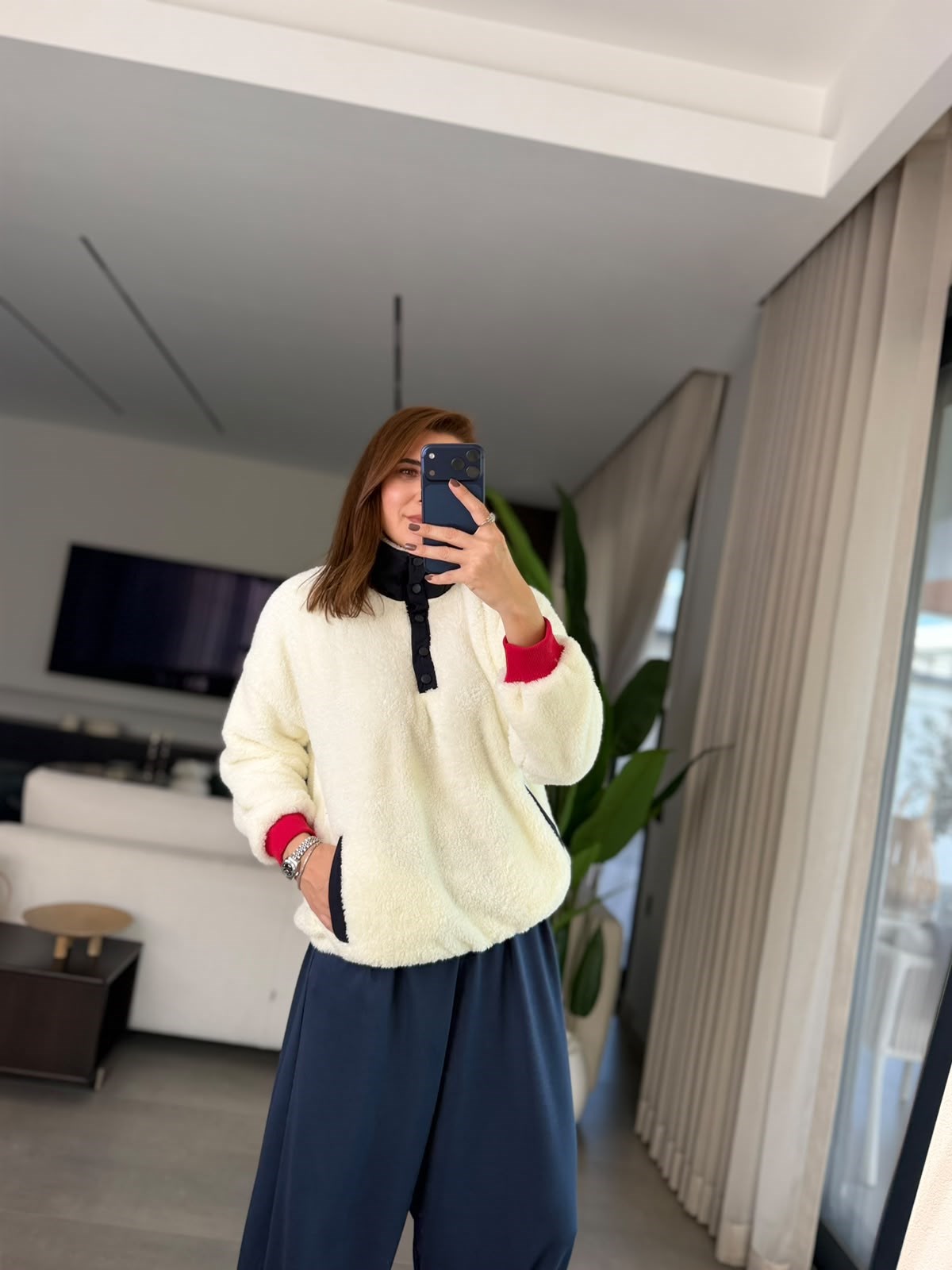 Ayıcık Nakışlı Peluş Polar Sweatshırt