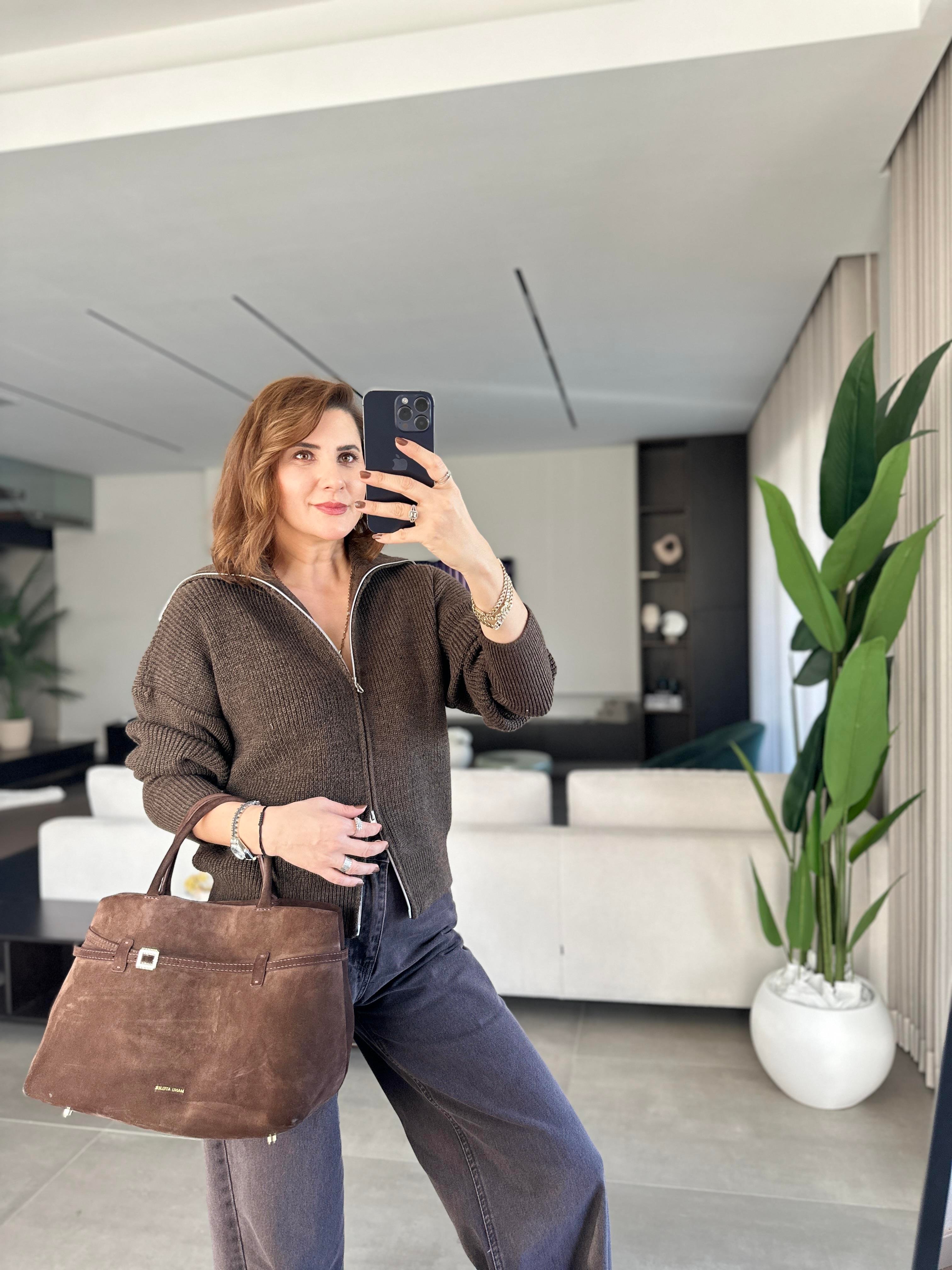 Balıkçı Yaka Çift Fermuarlı Hırka