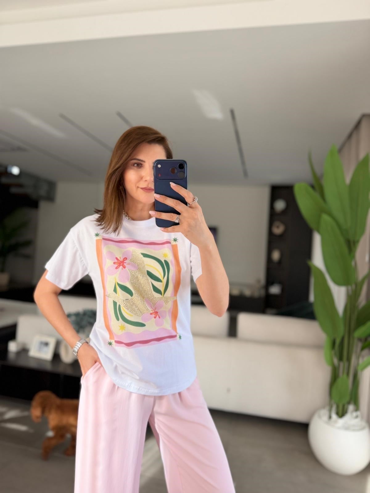 Baskı Detaylı Önü Taşlı T-shirt