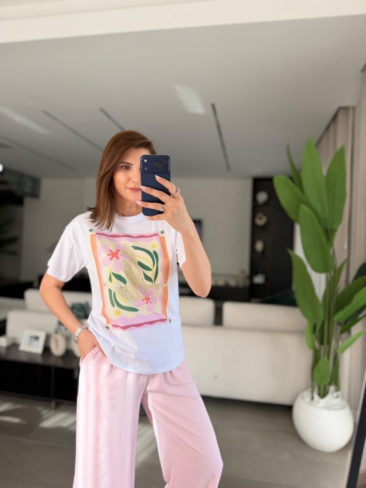 Baskı Detaylı Önü Taşlı T-shirt