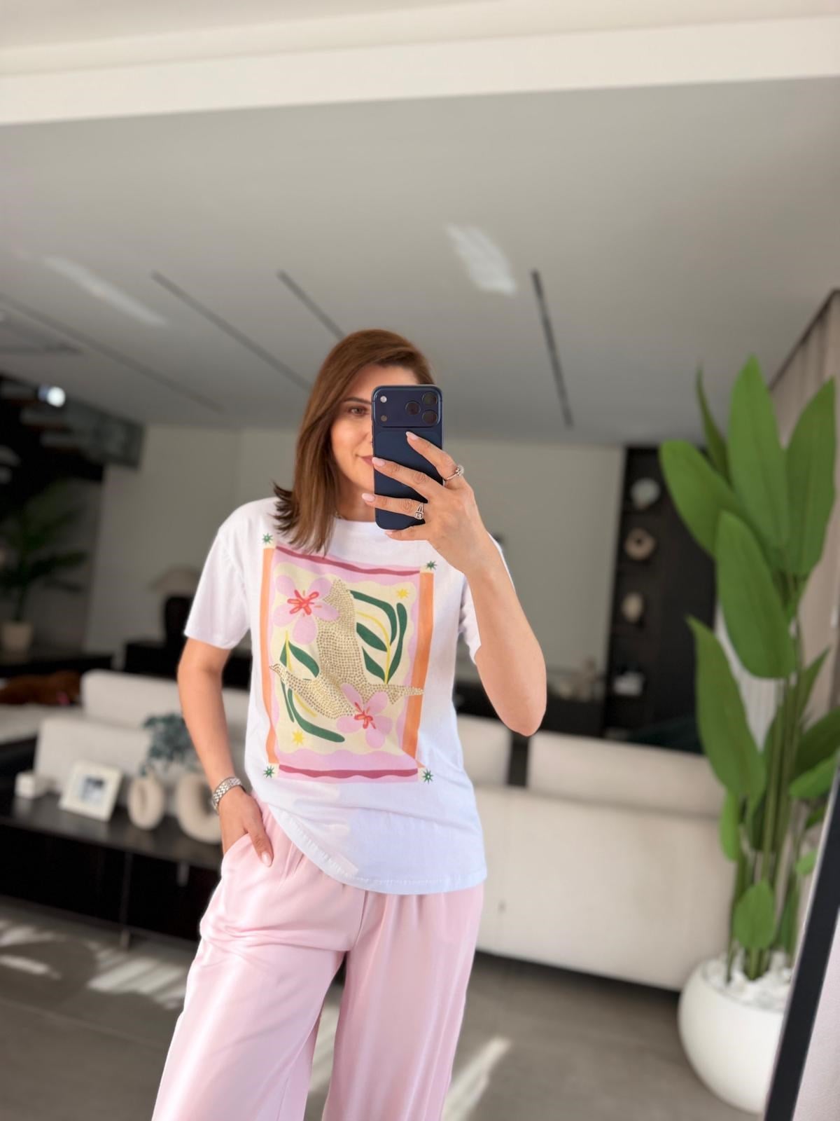 Baskı Detaylı Önü Taşlı T-shirt