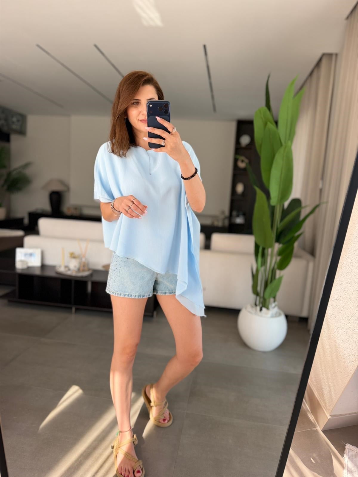 Bebe Mavi Asimetrik Kesim Tül Bluz