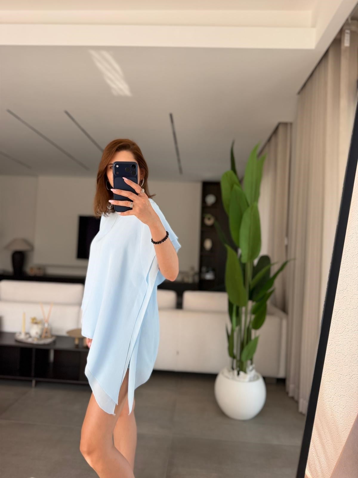 Bebe Mavi Asimetrik Kesim Tül Bluz
