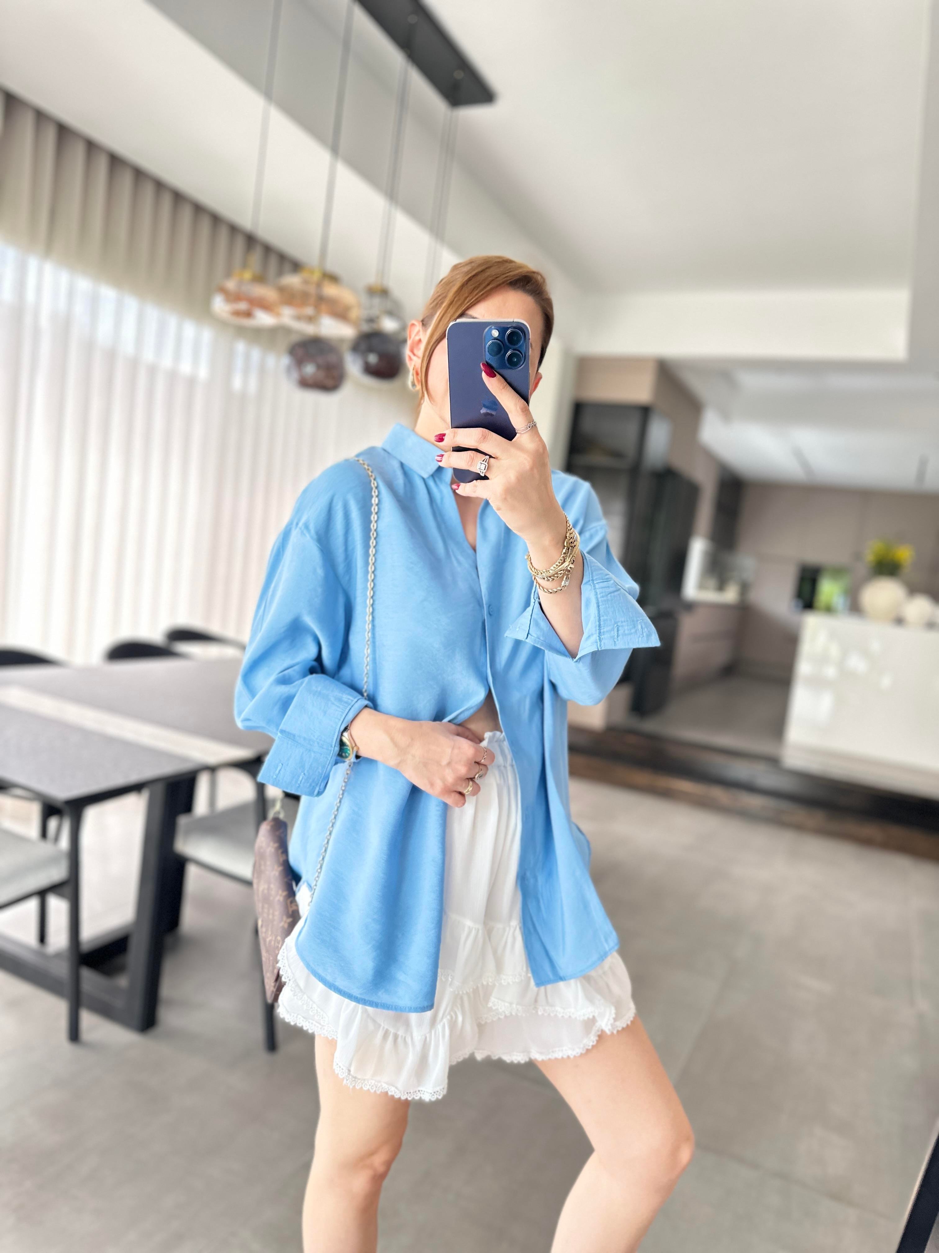Bebe Mavi Modal Oversize Gömlek