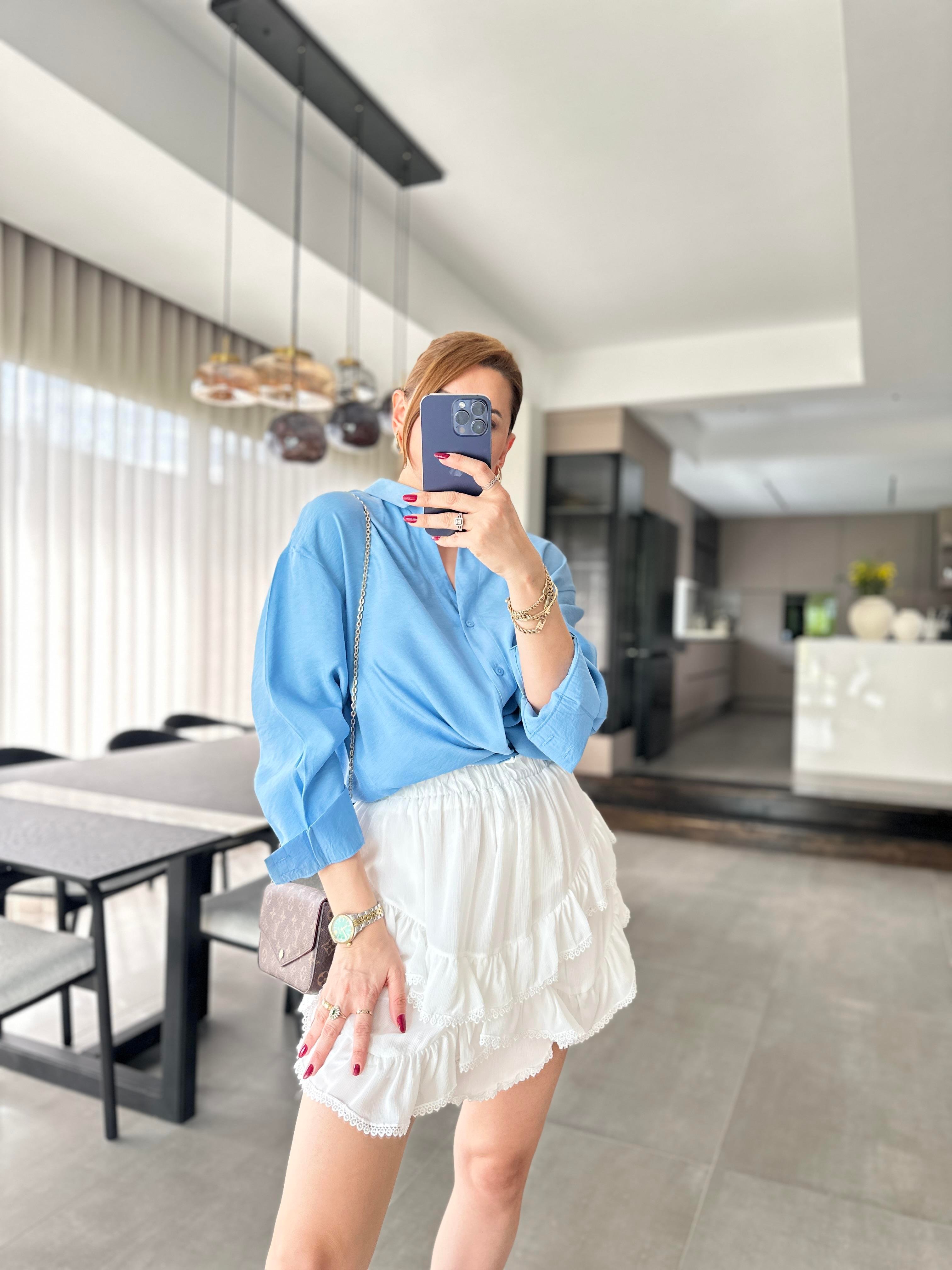 Bebe Mavi Modal Oversize Gömlek